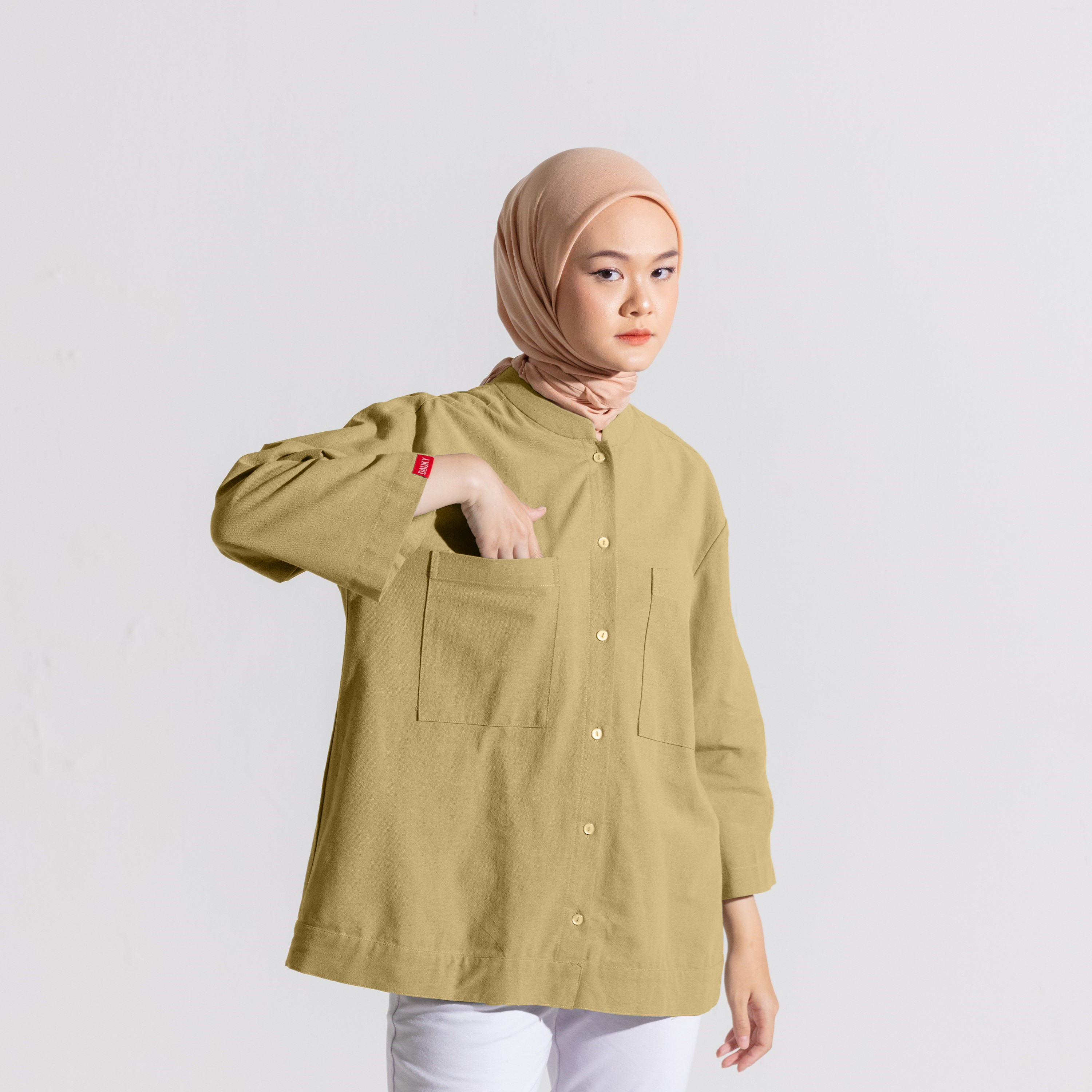 Dauky Atasan Wanita S Tunik Linen Pocket - Khaky