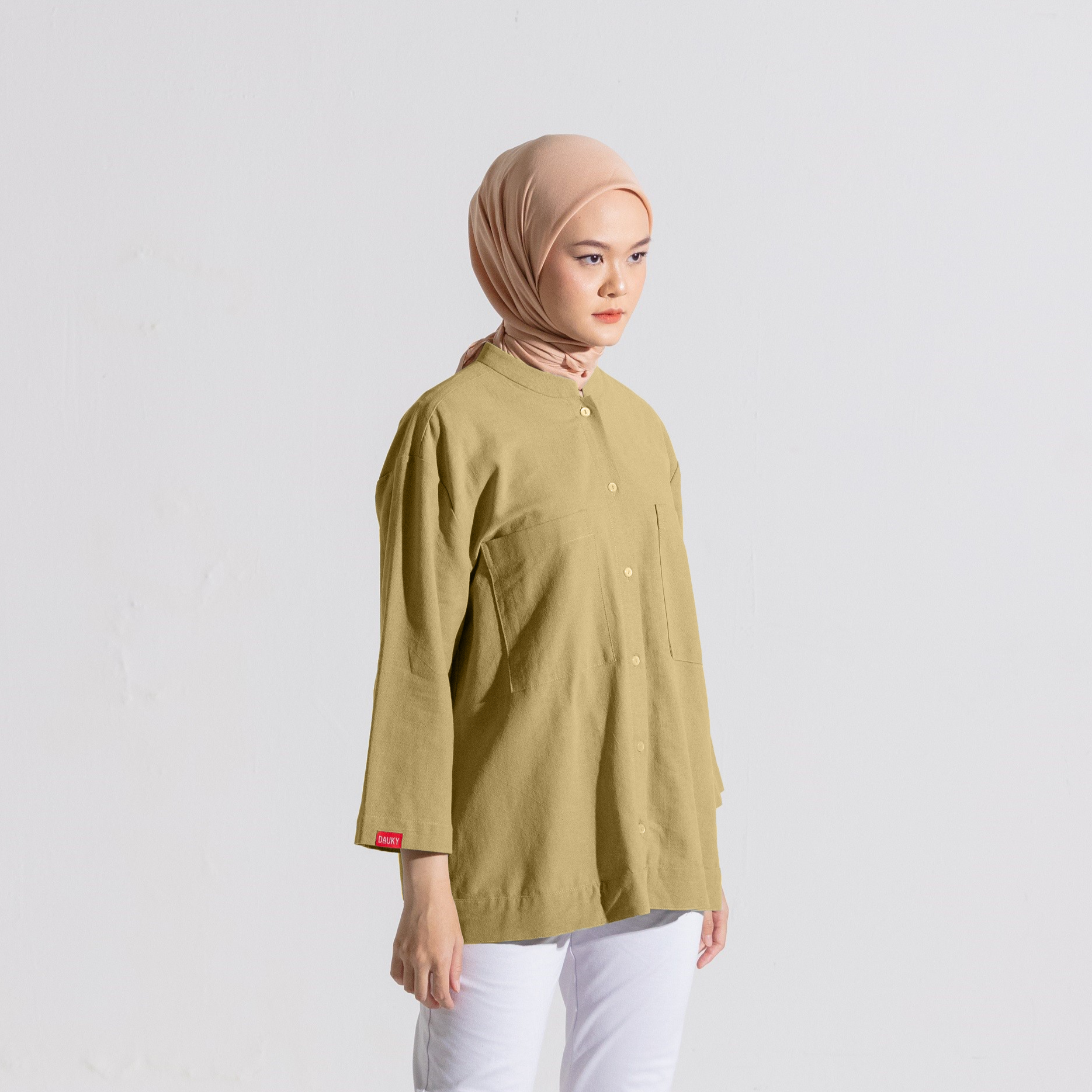 Dauky Atasan Wanita S Tunik Linen Pocket - Khaky