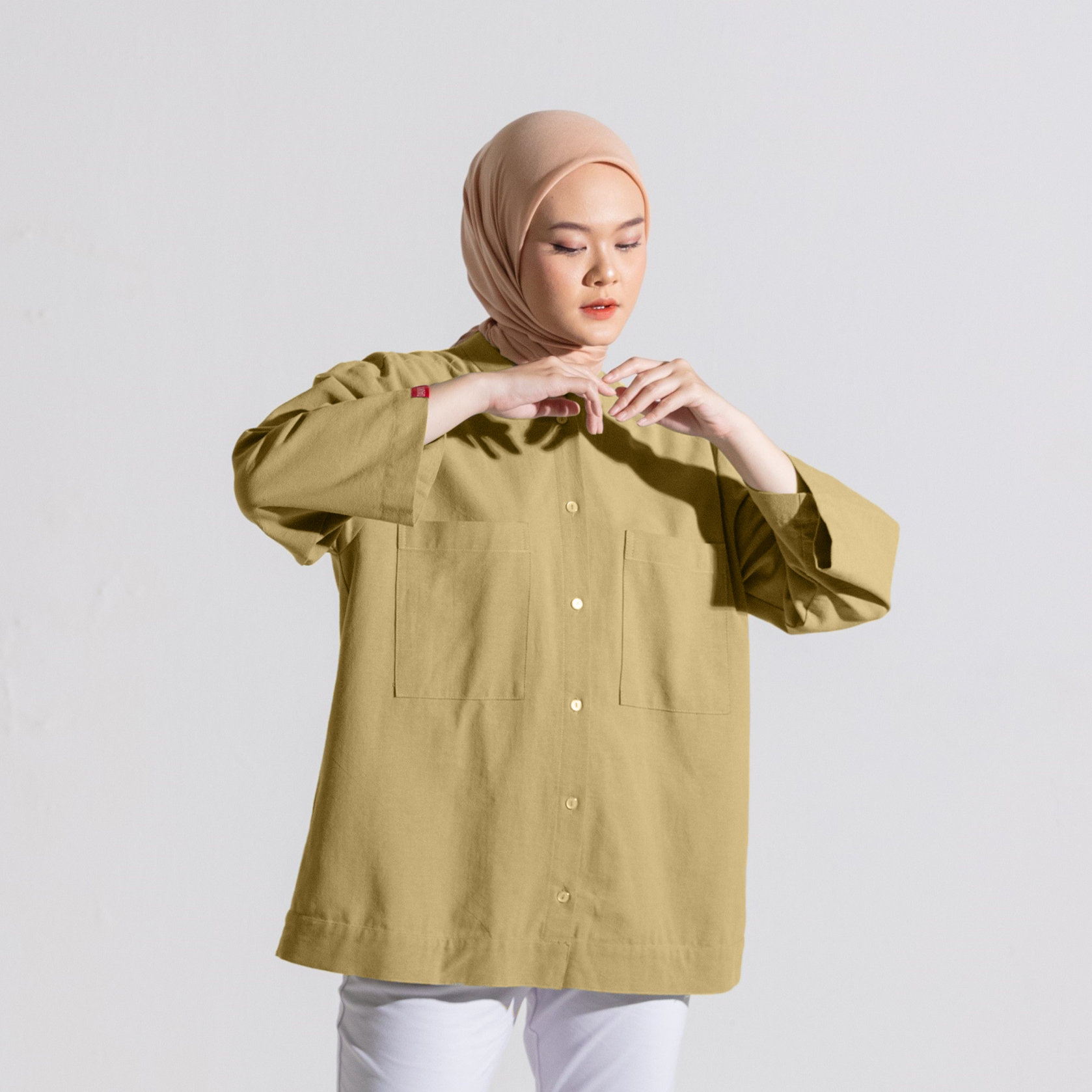 Dauky Atasan Wanita S Tunik Linen Pocket - Khaky