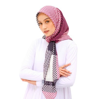 DAUKY Hijab Segiempat Kerudung Tartanian Scarf - Maroon