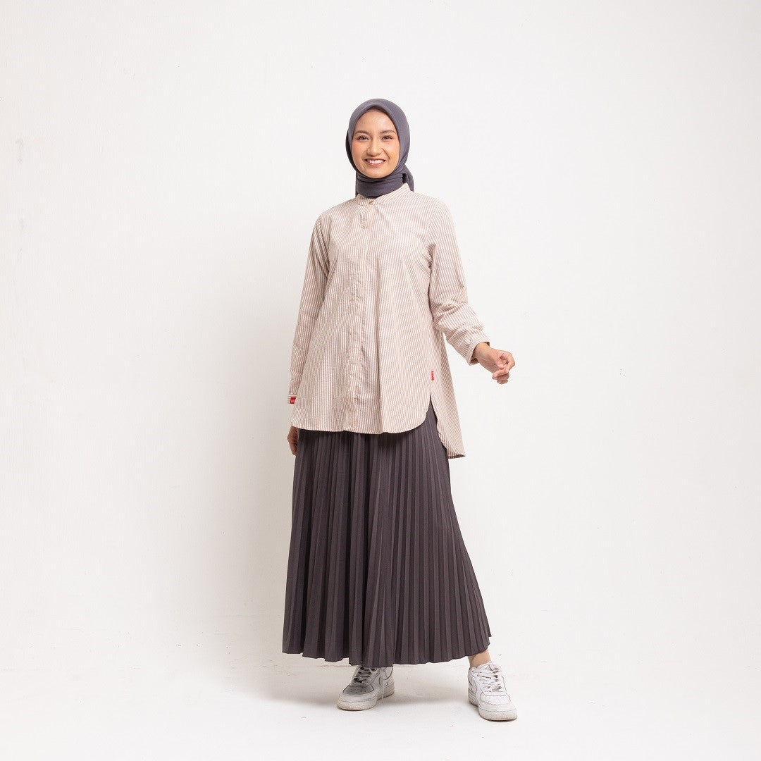 Dauky Atasan Wanita M Tunik Line Pattern - Coklat