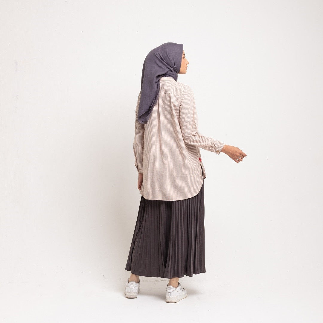 Dauky Atasan Wanita M Tunik Line Pattern - Coklat