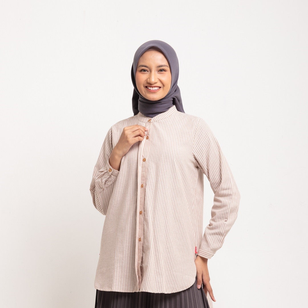 Dauky Atasan Wanita M Tunik Line Pattern - Coklat