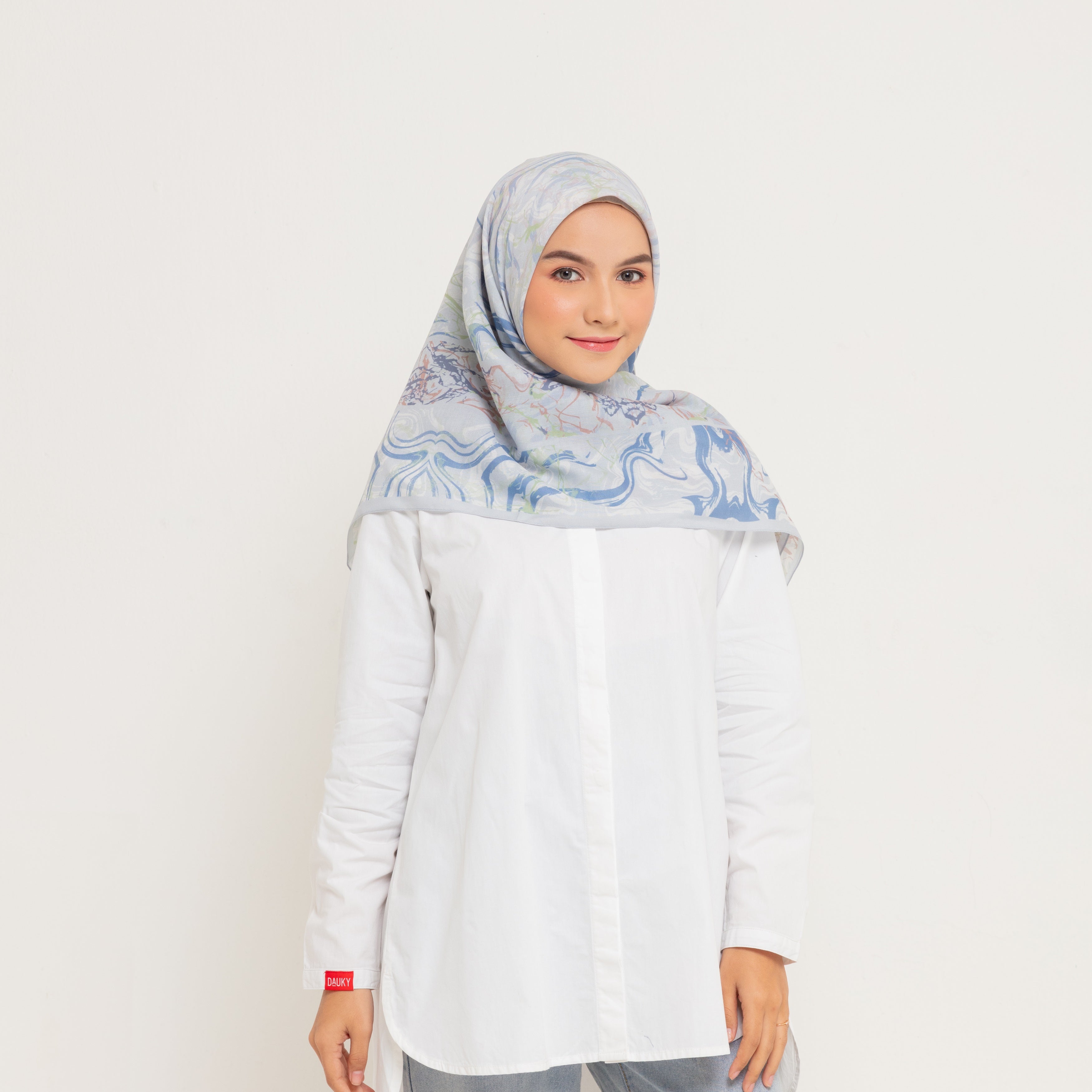 Dauky Jilbab Segiempat Marbling Scarf - Silvergrey