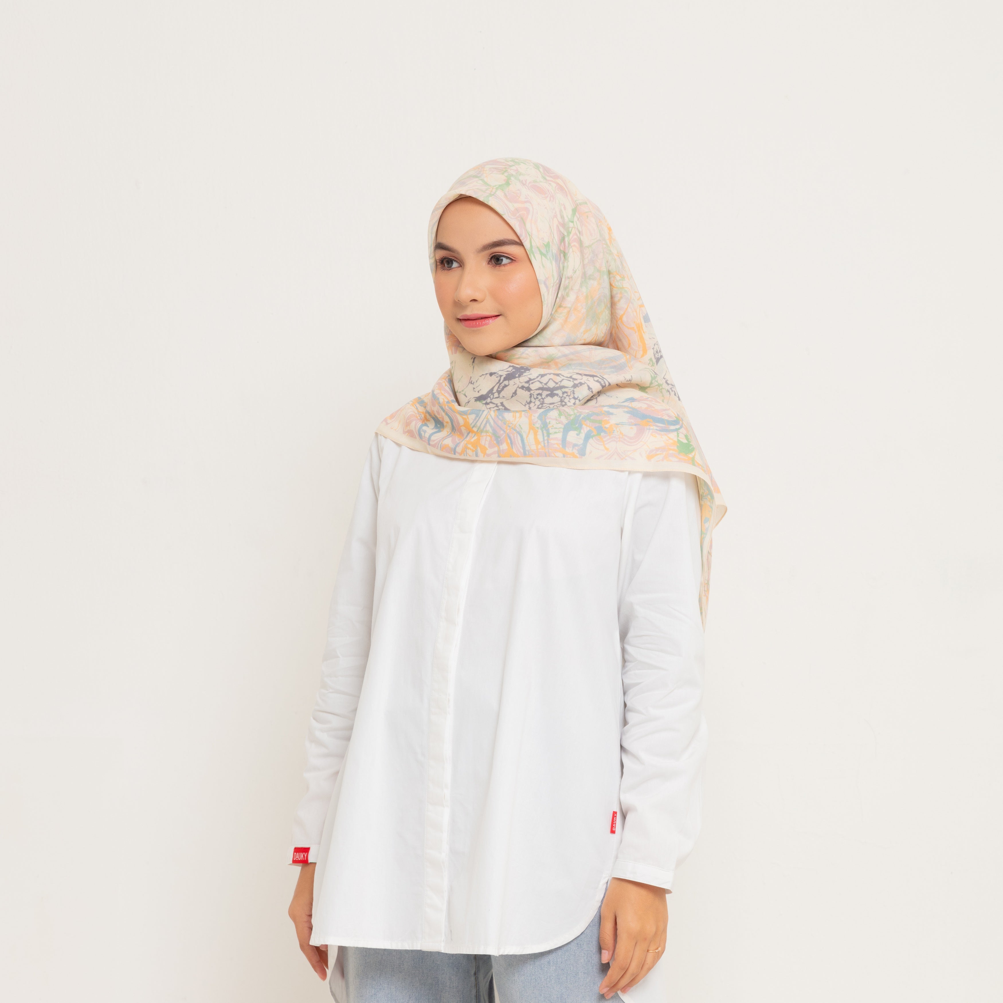 Dauky Jilbab Segiempat Marbling Scarf - BW