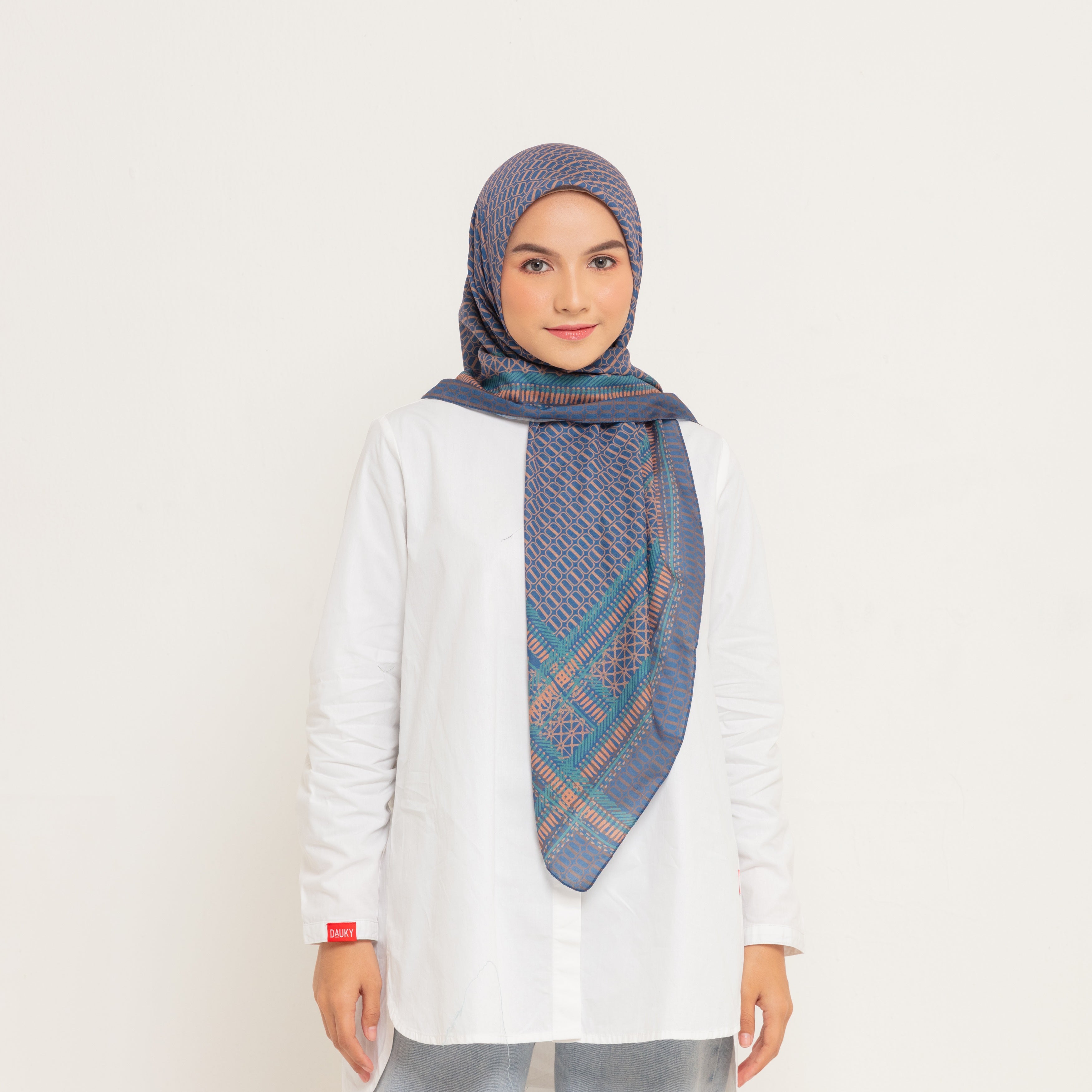 Double Border Scarf - Navy