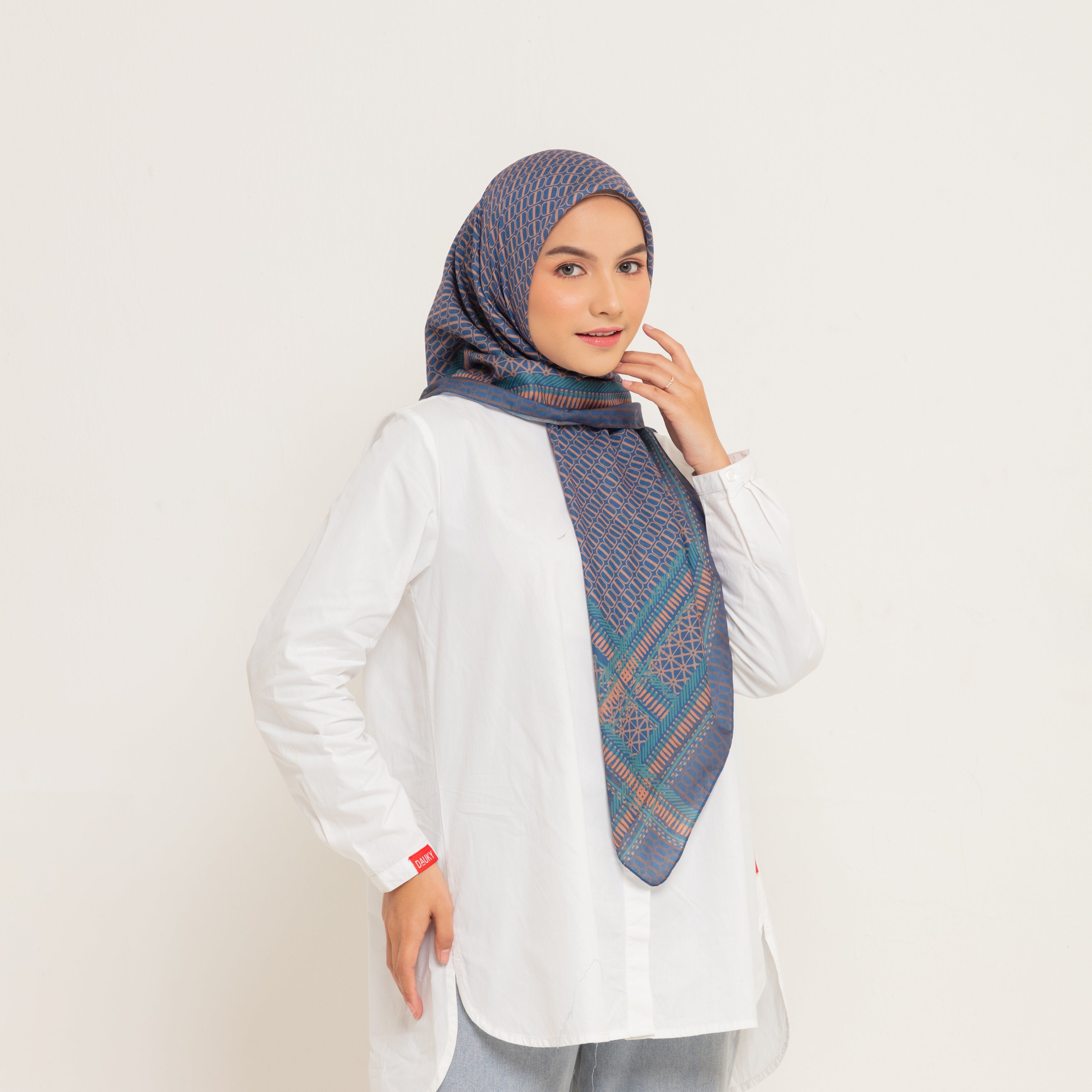 Double Border Scarf - Navy