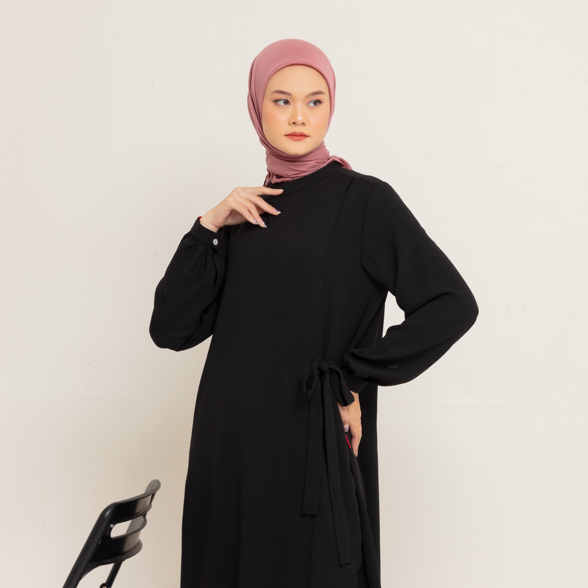 Dauky Gamis L Dress Dosila Side Belt- Hitam