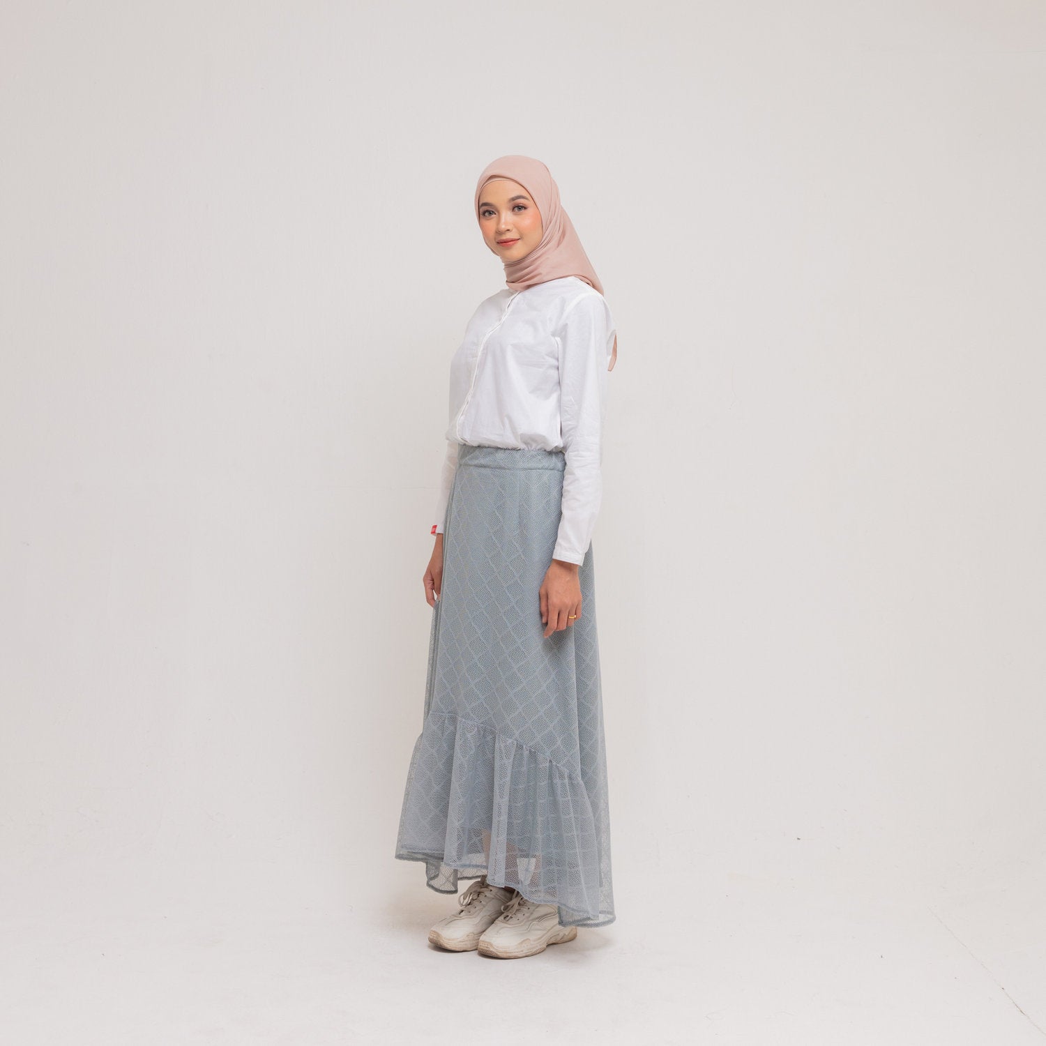 Dauky Bawahan Skirt Lace Katun Asimetris - Sage