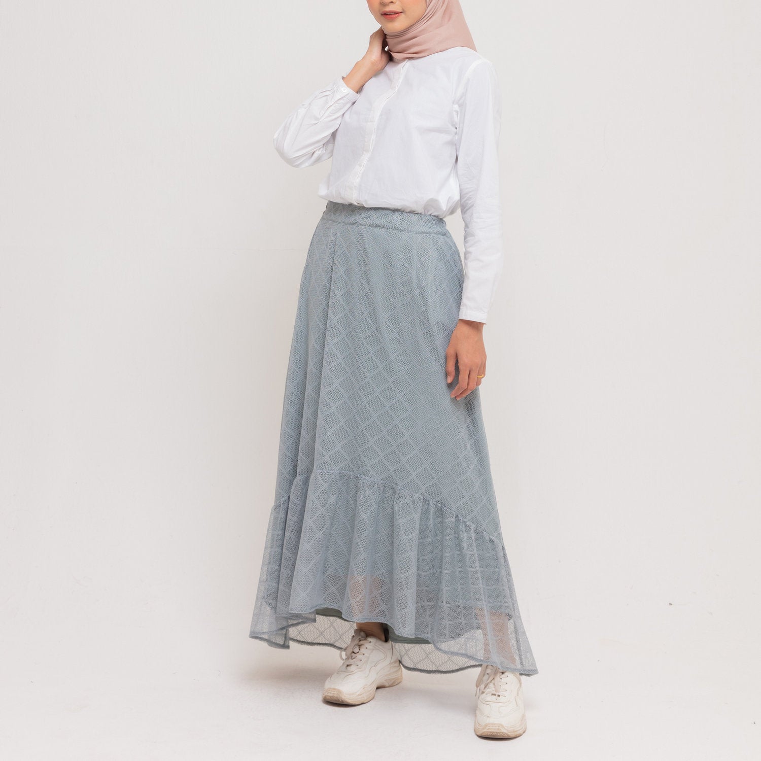 Dauky Bawahan Skirt Lace Katun Asimetris - Sage