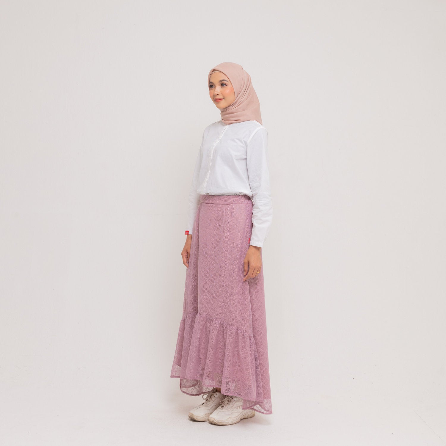 Dauky Bawahan Skirt Lace Katun Asimetris - Ungu