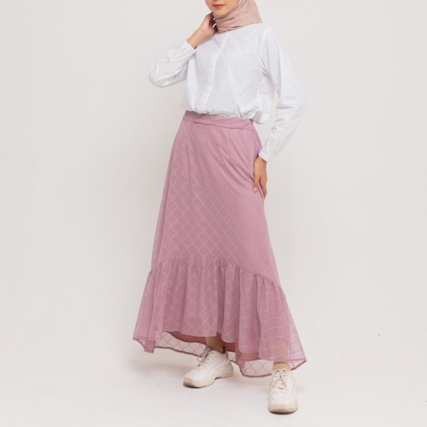 Skirt Lace Katun Asimetris - Ungu