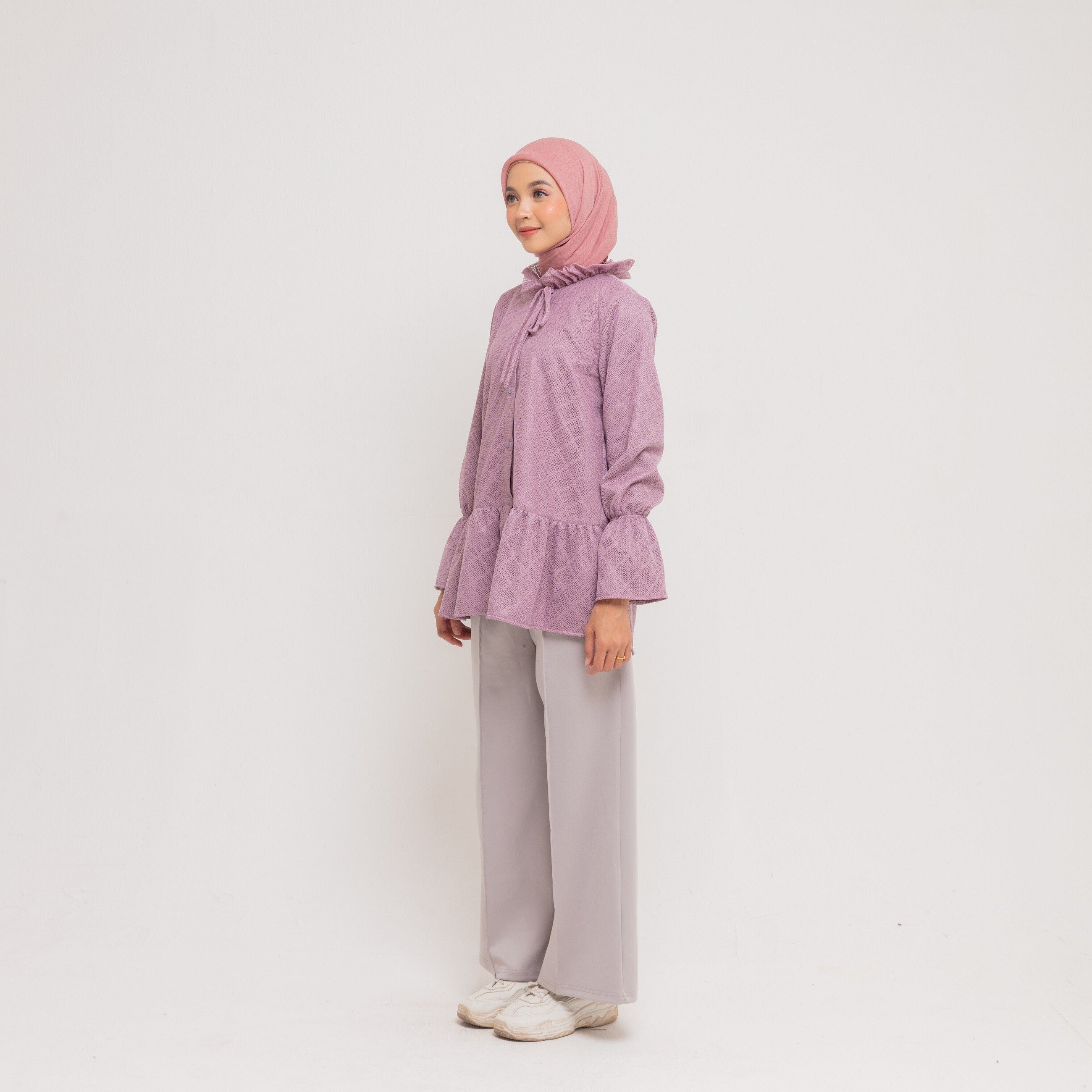 Dauky Atasan Wanita M Tunik Lace Katun Ruffless - Ungu