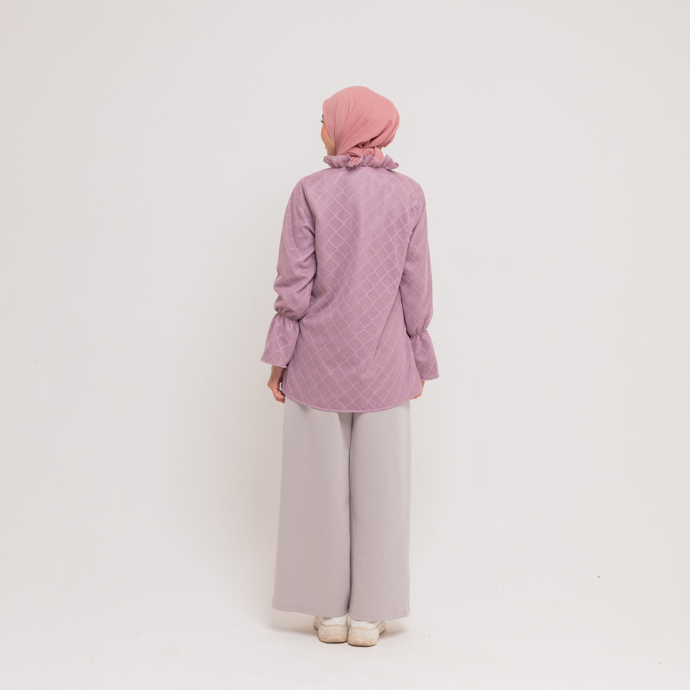 Dauky Atasan Wanita M Tunik Lace Katun Ruffless - Ungu