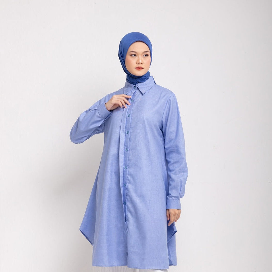 Dauky Atasan Wanita L Tunik Asimetris Smart Collection - Biru Dongker