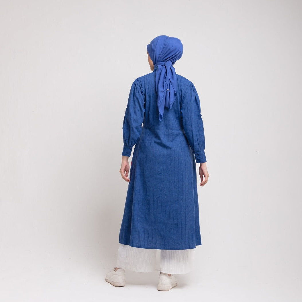 Dress Wanita Muslim Dauky M Dress Katun Stripe Smart Tunic Collection - Biru