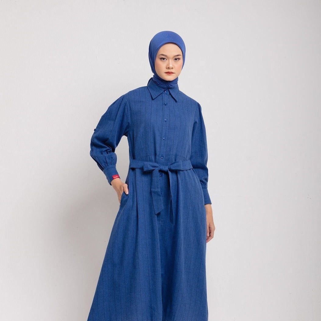 Dress Wanita Muslim Dauky M Dress Katun Stripe Smart Tunic Collection - Biru