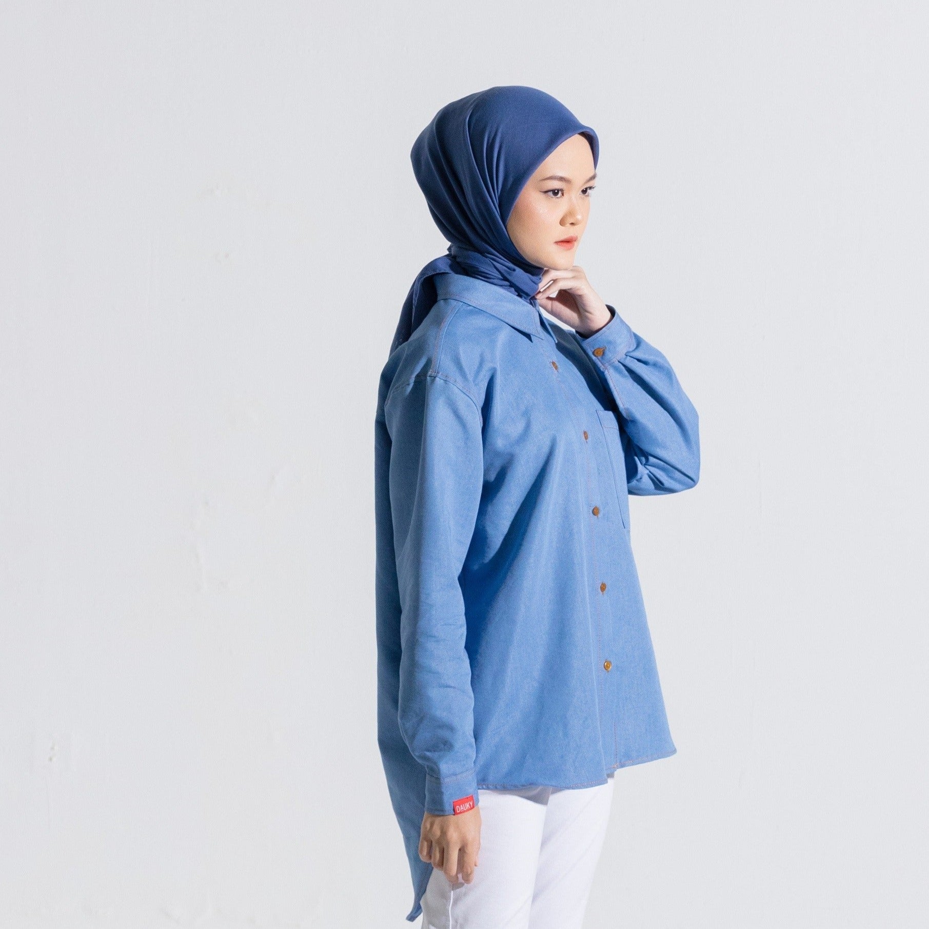 M Tunic Denim Oversize  - Biru Muda