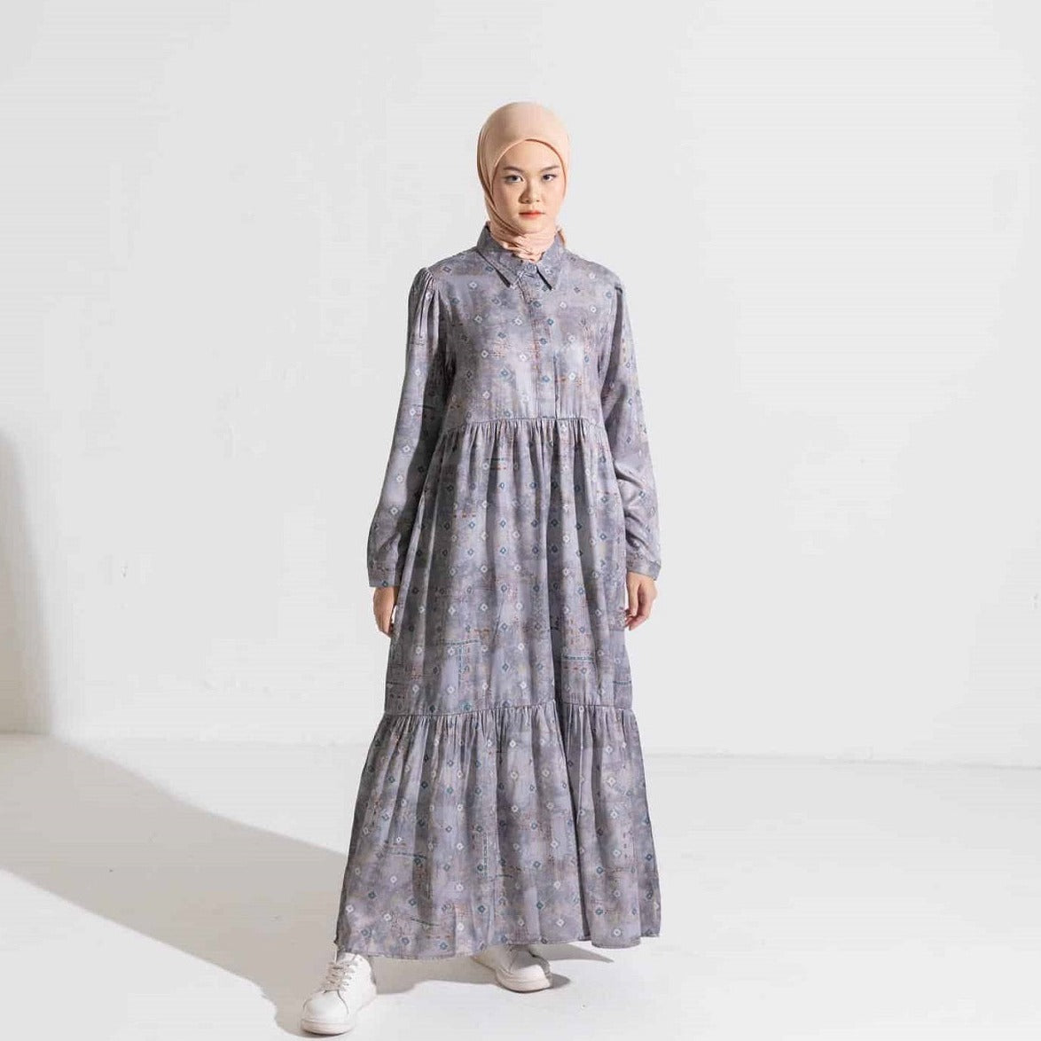 Dress Wanita Muslim Dauky Gamis L Dress Bohe Series - Silvergrey