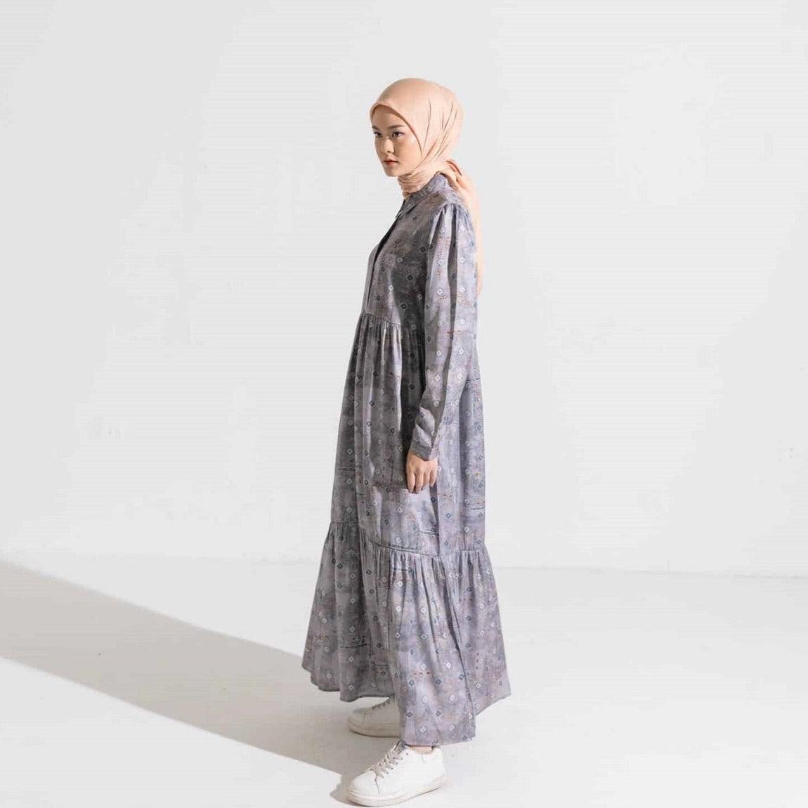 Dress Wanita Muslim Dauky Gamis L Dress Bohe Series - Silvergrey