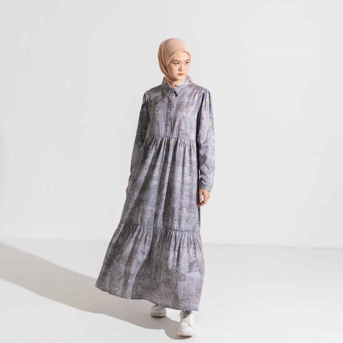 Dress Wanita Muslim Dauky Gamis L Dress Bohe Series - Silvergrey