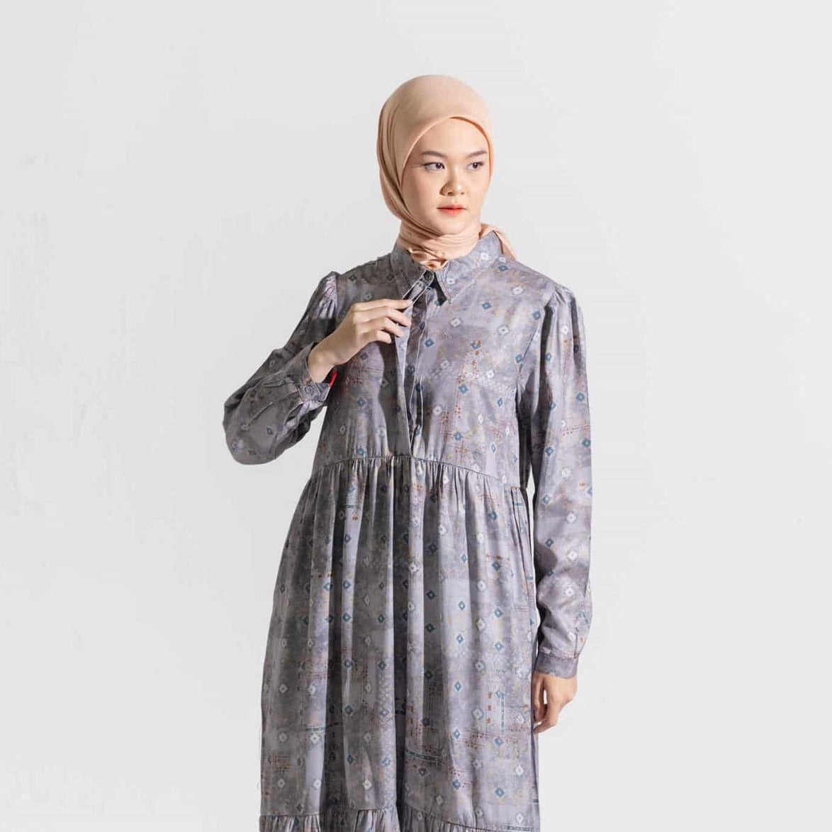 Dress Wanita Muslim Dauky Gamis L Dress Bohe Series - Silvergrey