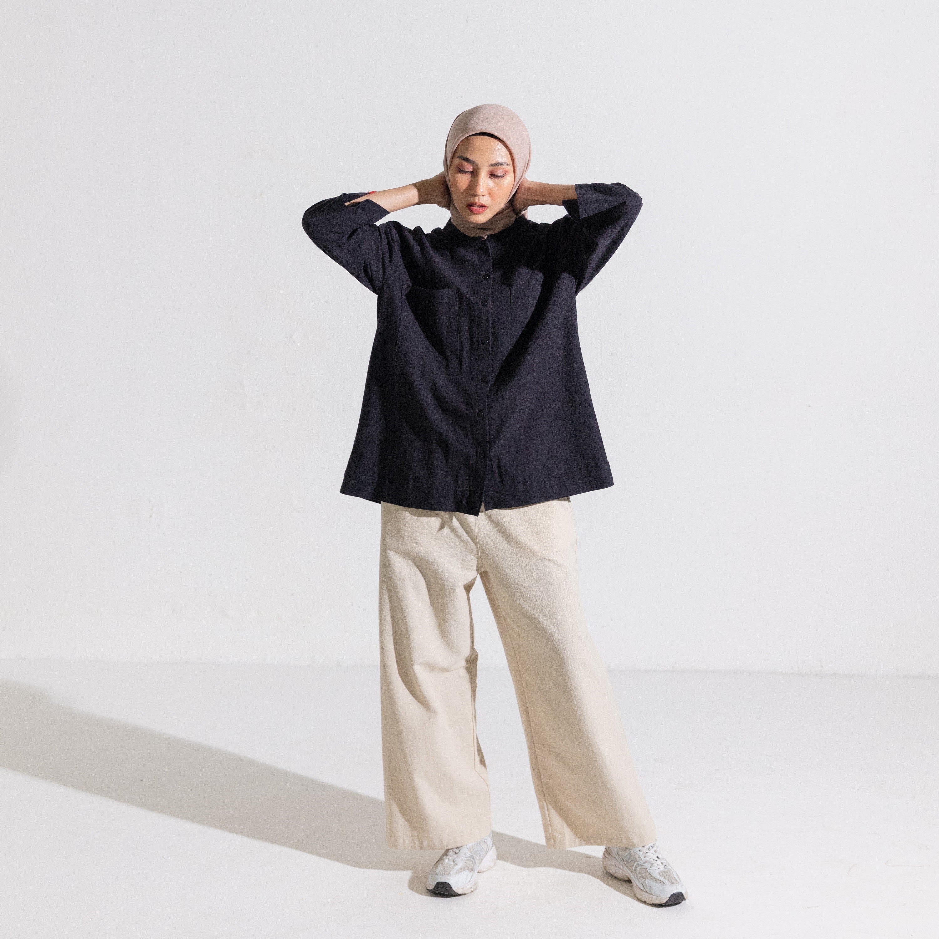 Dauky Atasan Wanita S Tunik Linen Pocket - Hitam