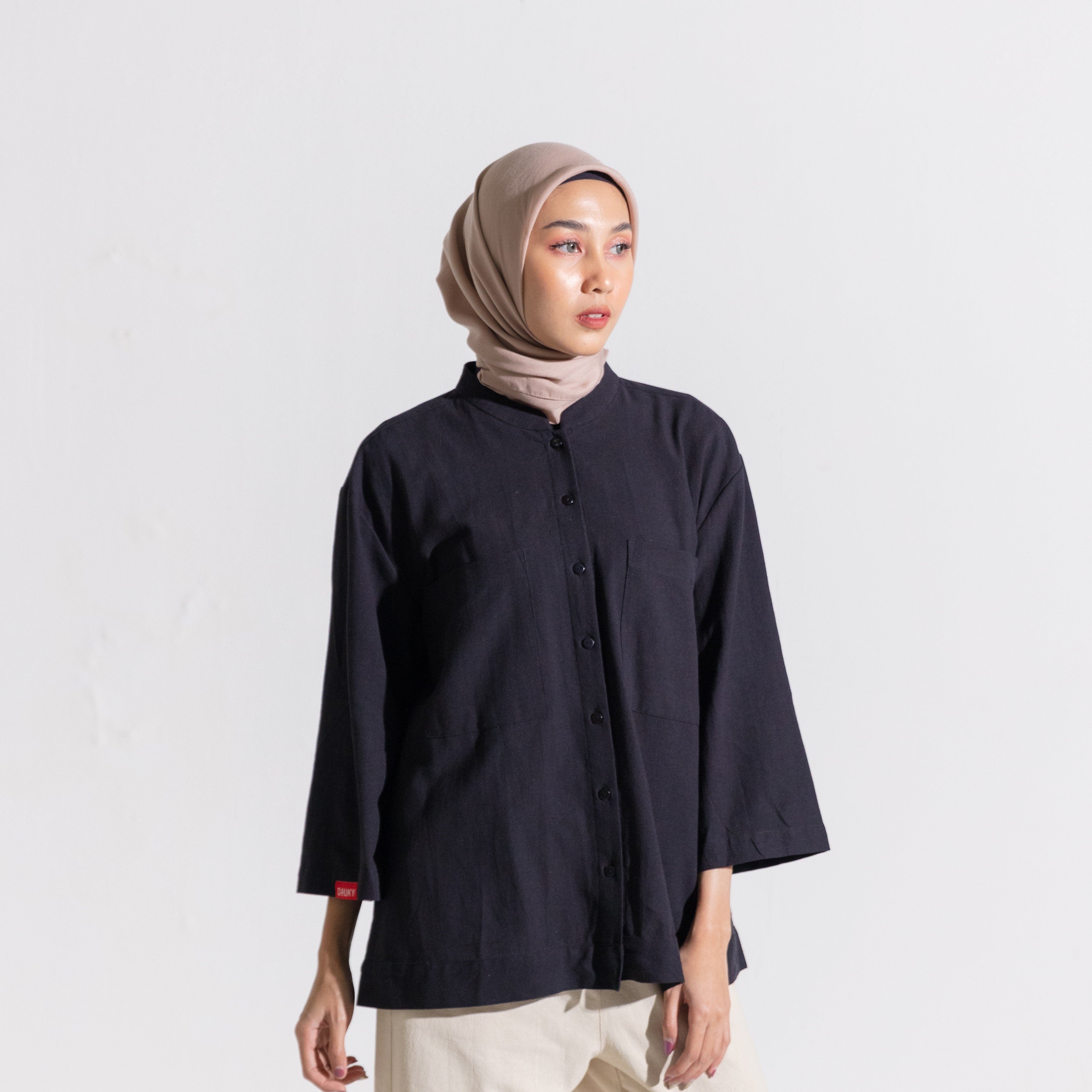 Dauky Atasan Wanita S Tunik Linen Pocket - Hitam