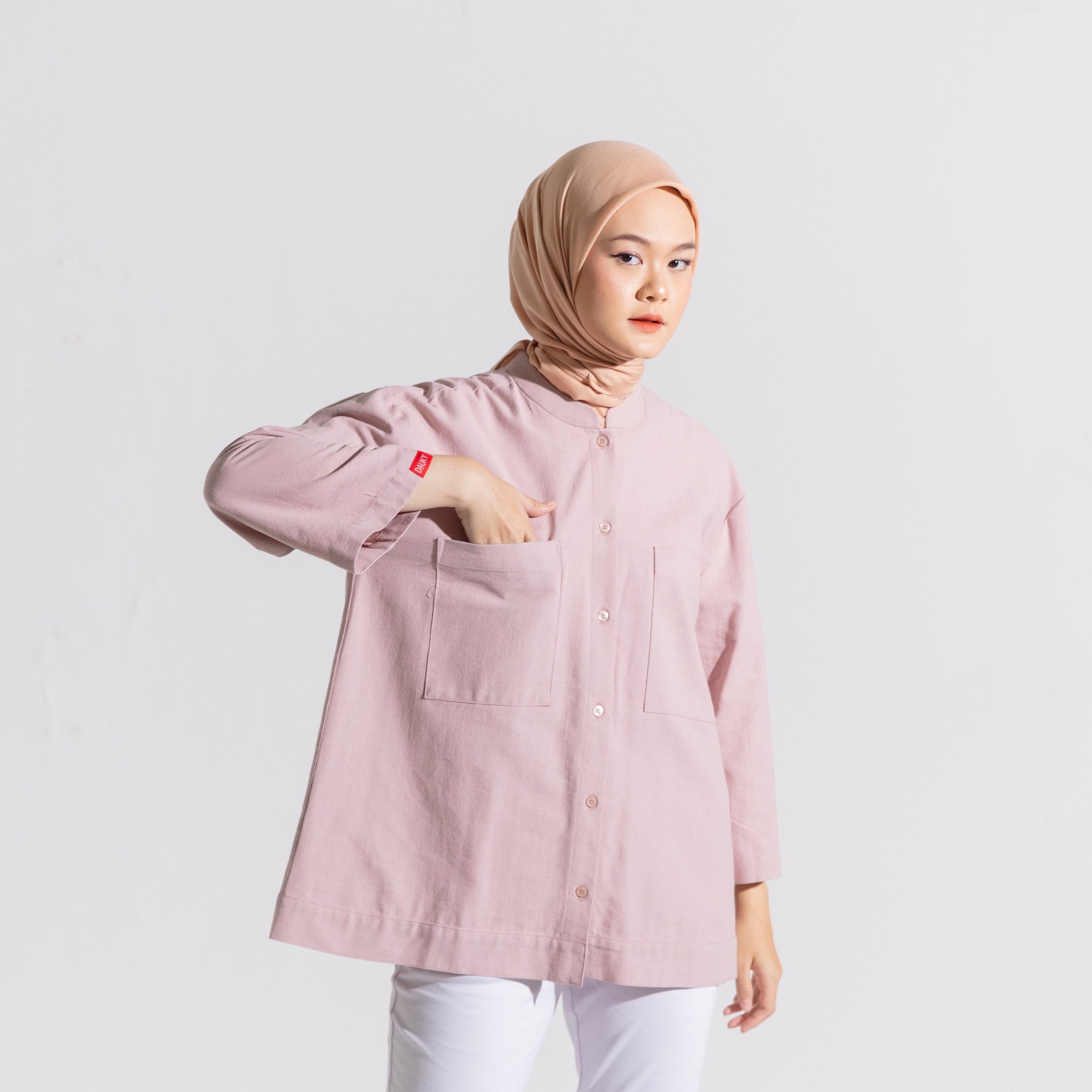 Dauky Atasan Wanita S Tunik Linen Pocket - Dustypink