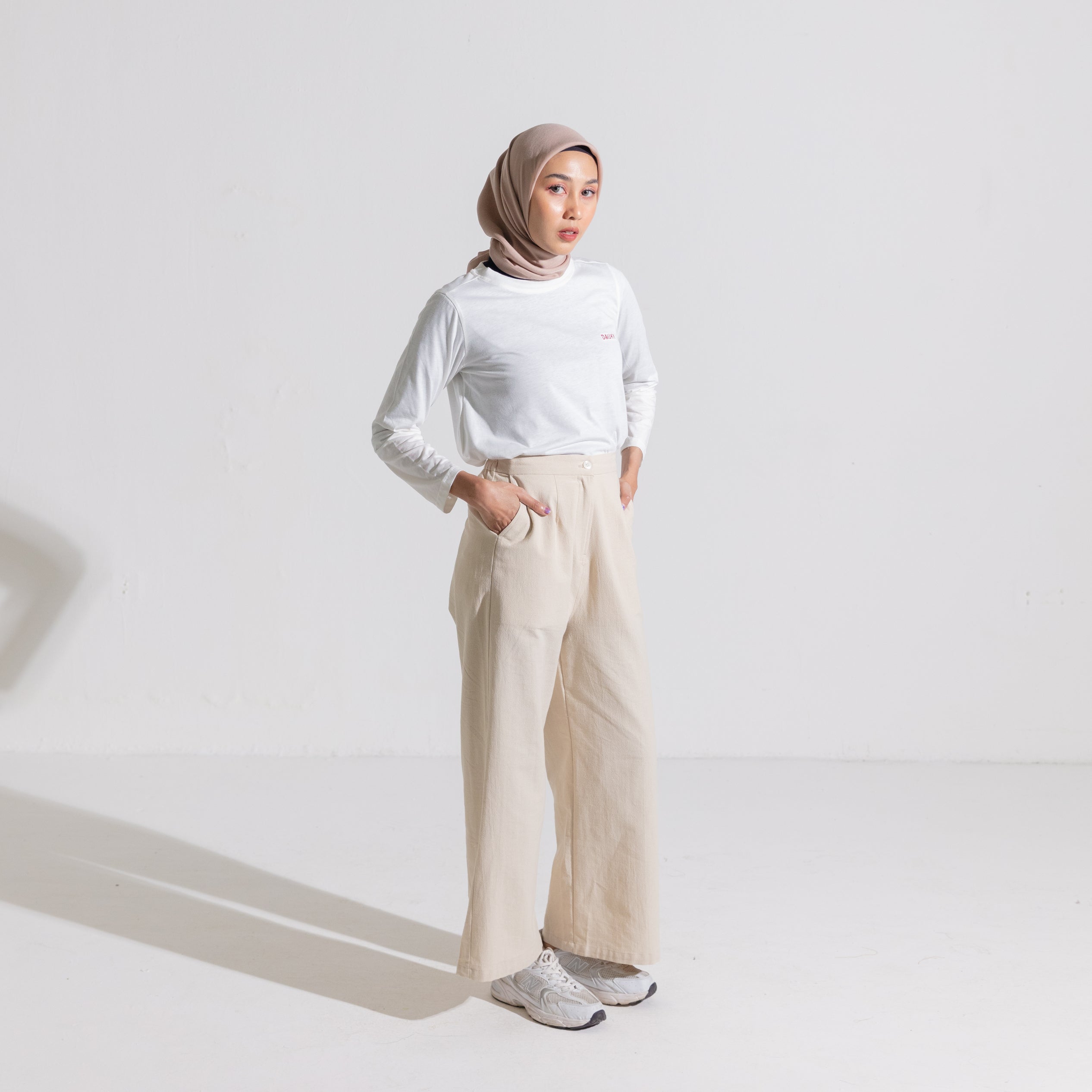 Dauky Celana Panjang Palazo Linen - Bone