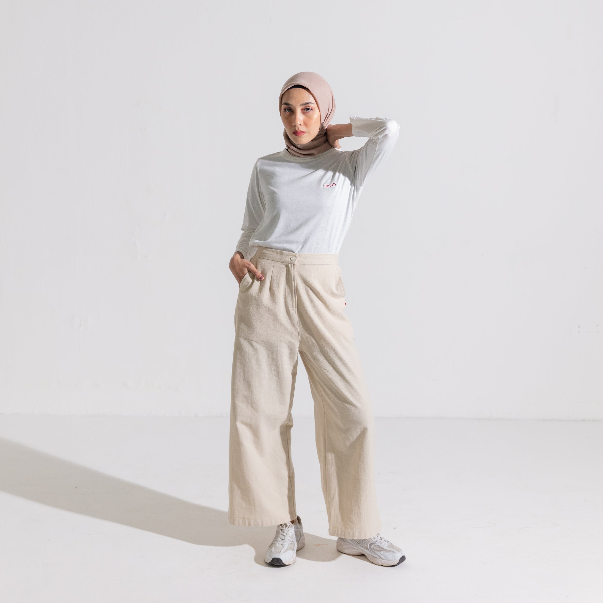 Dauky Celana Panjang Palazo Linen - Bone