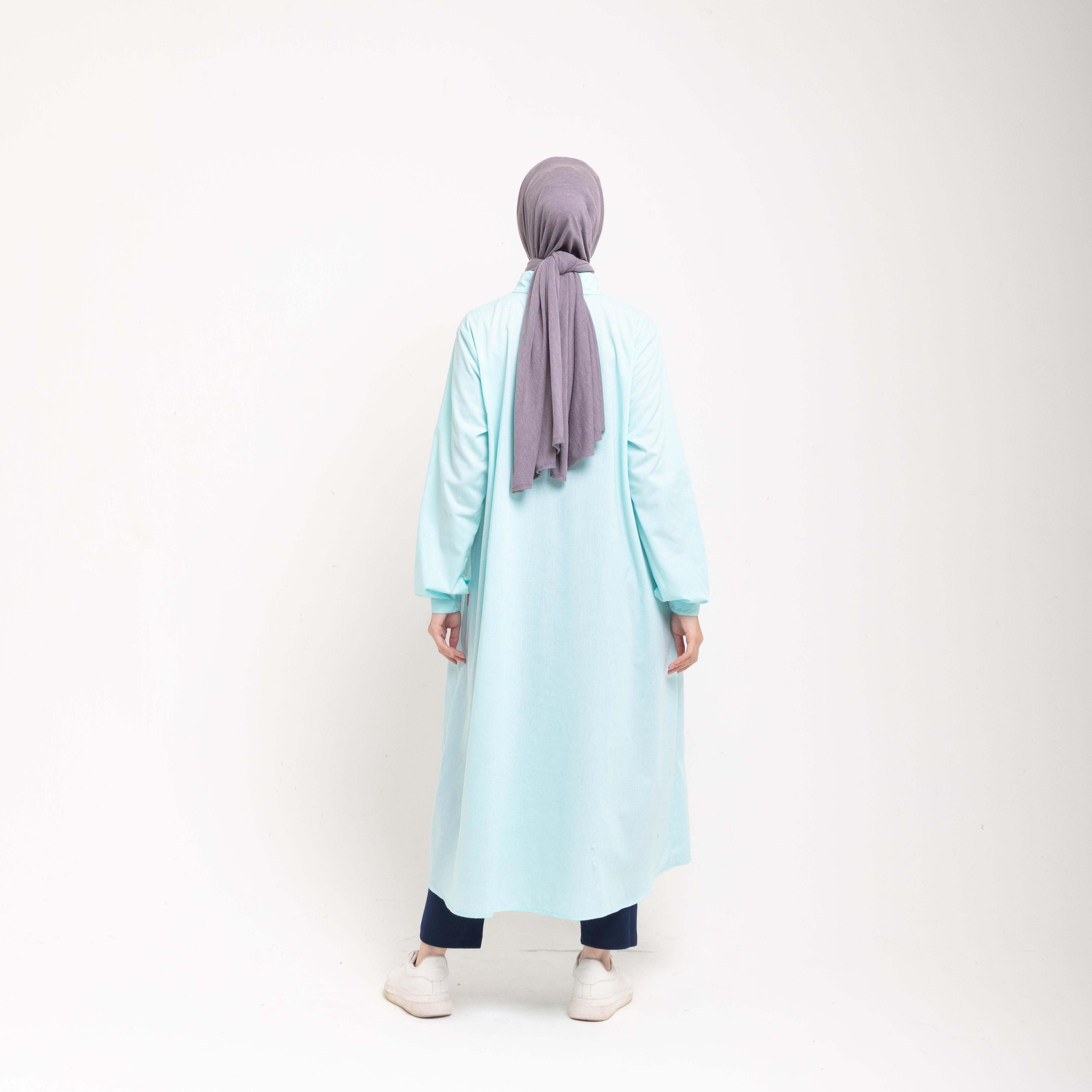 Dress Wanita Muslim Dauky M Dress Katun Houndstooth Executive Collection- Dusty Blue
