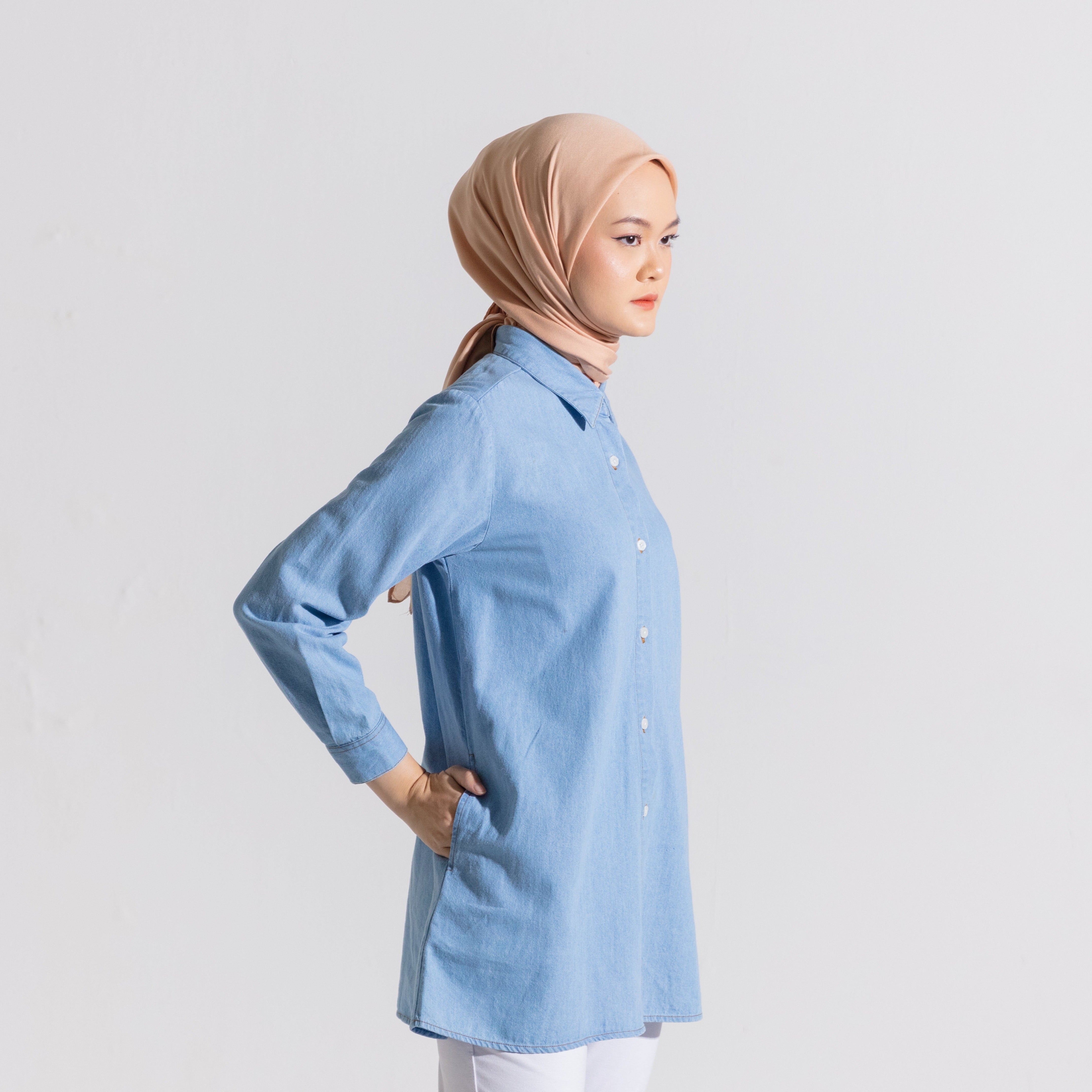 M Tunic Basic Denim - Biru Muda