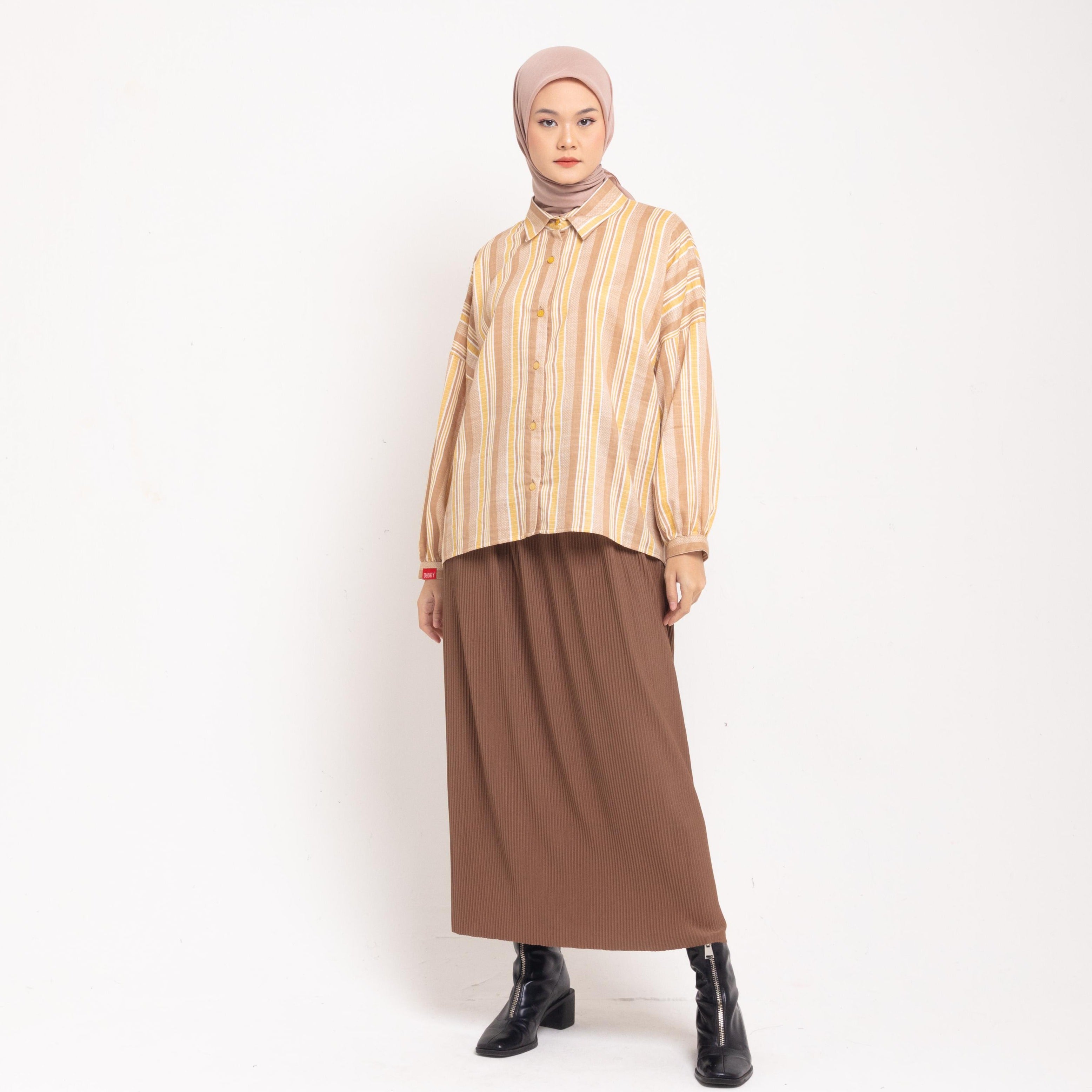 M Tunik Stripe Baloon Sleeve - Coklat