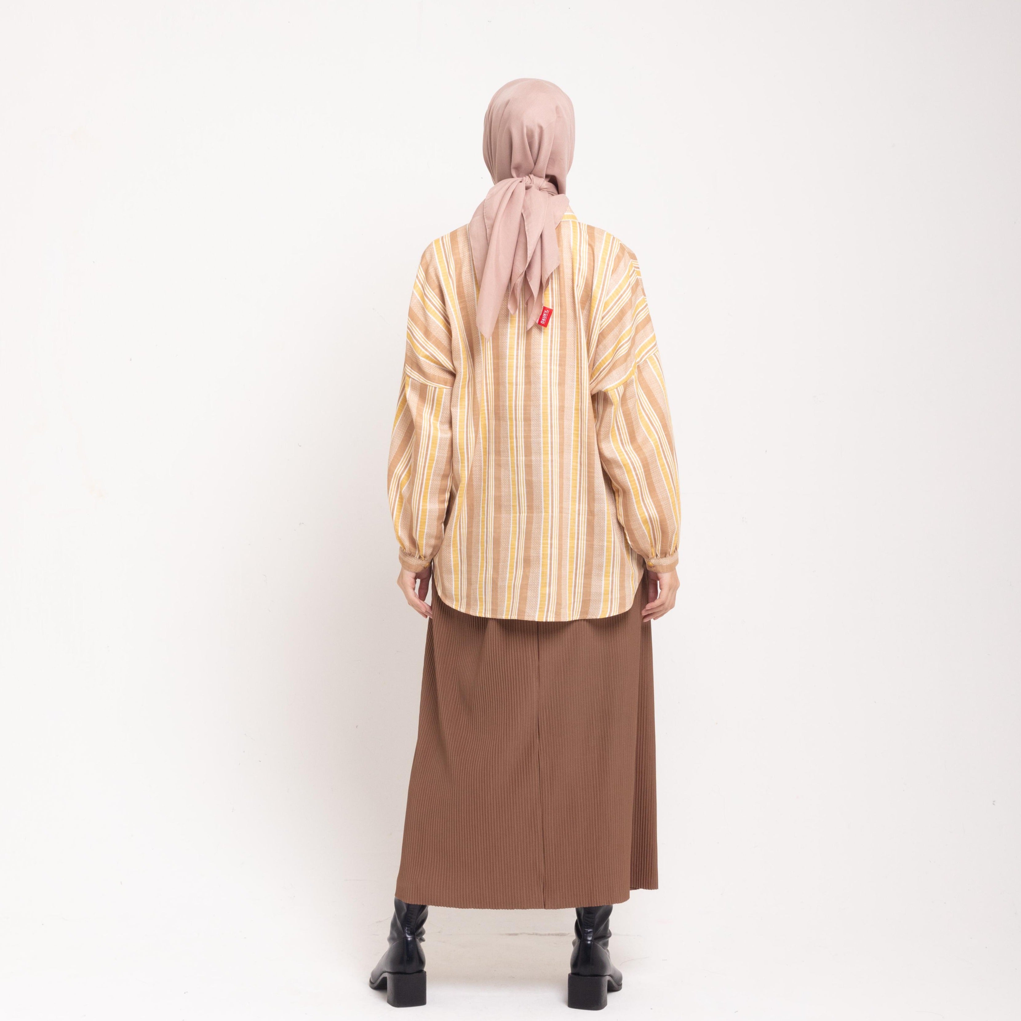 M Tunik Stripe Baloon Sleeve - Coklat