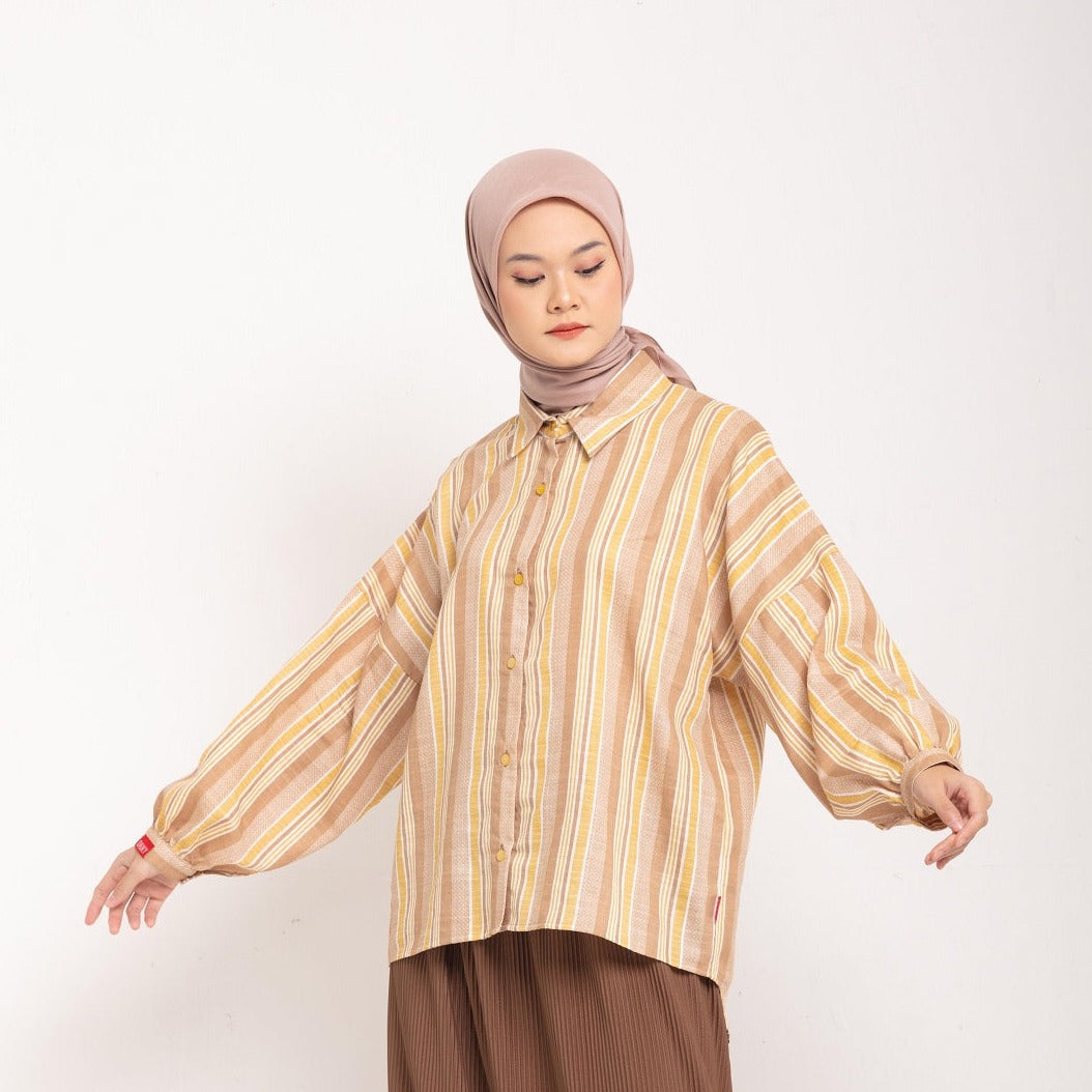 M Tunik Stripe Baloon Sleeve - Coklat