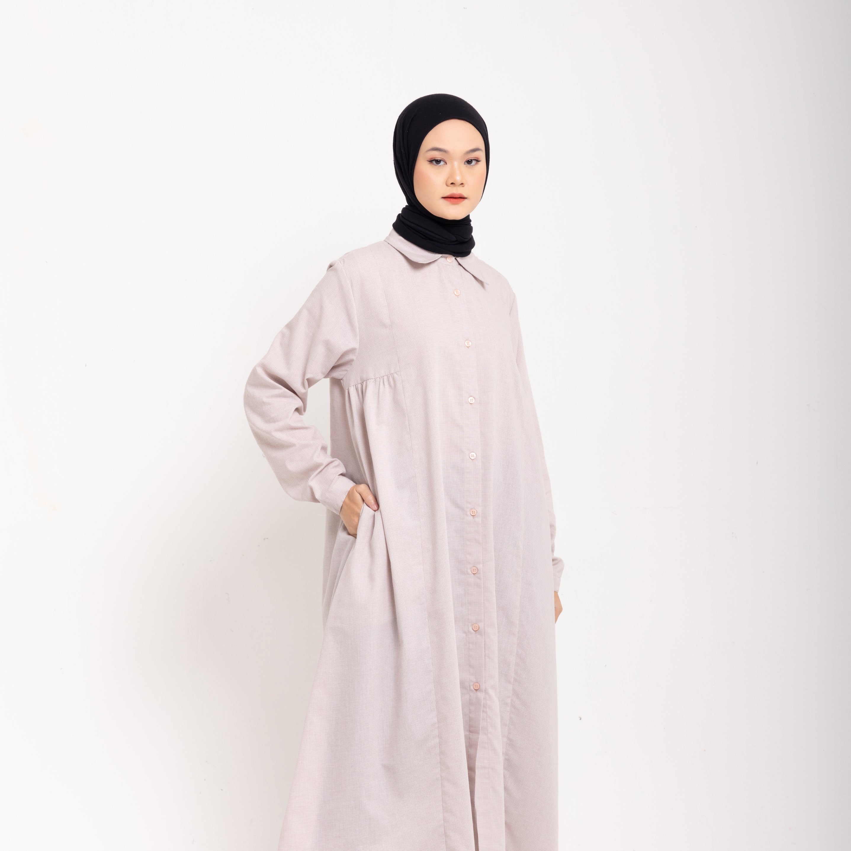 M Dress Katun Houndstooth - Coklat