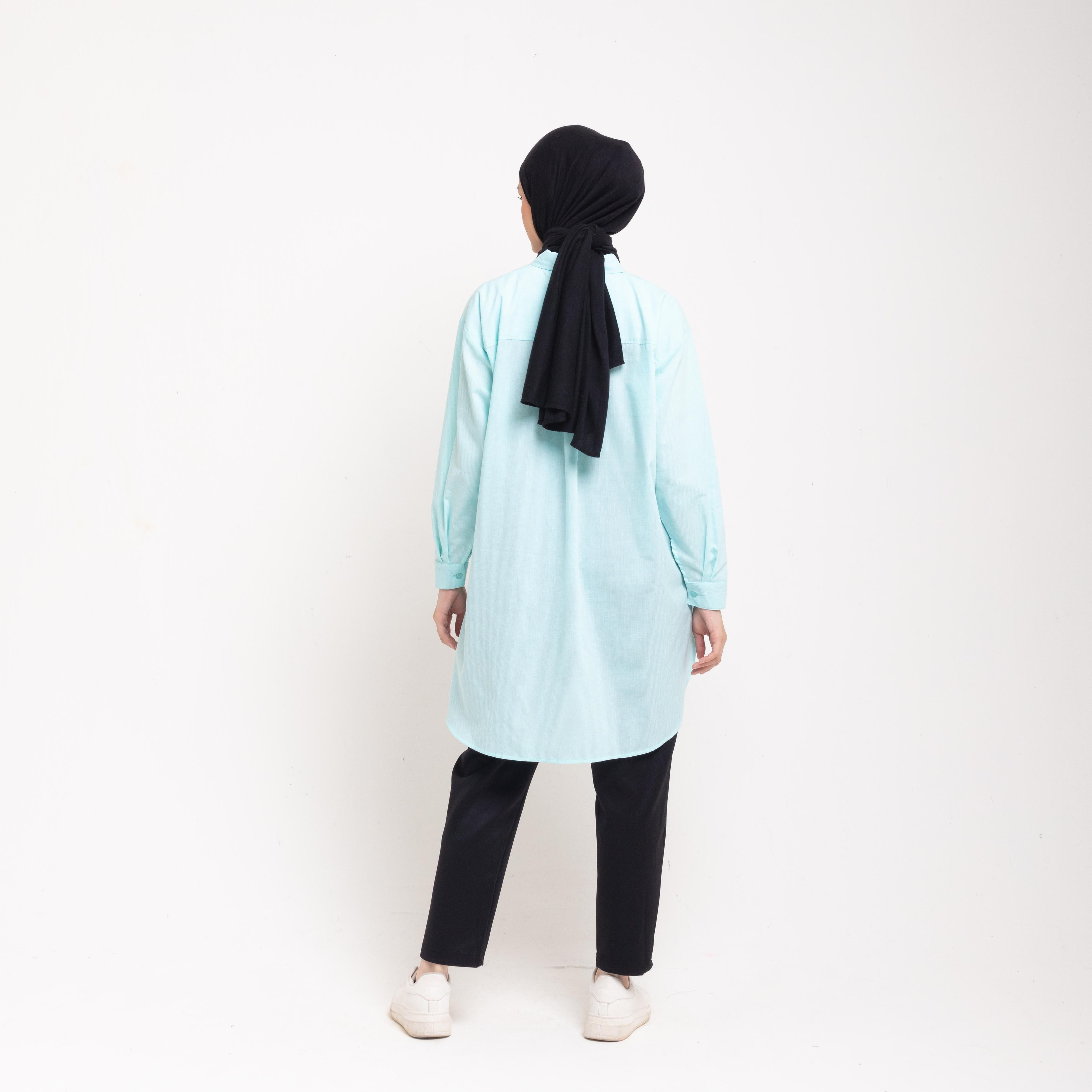 Dauky Atasan Wanita M Tunik Oversize Katun Houndstooth Executive Collection- Dusty Blue