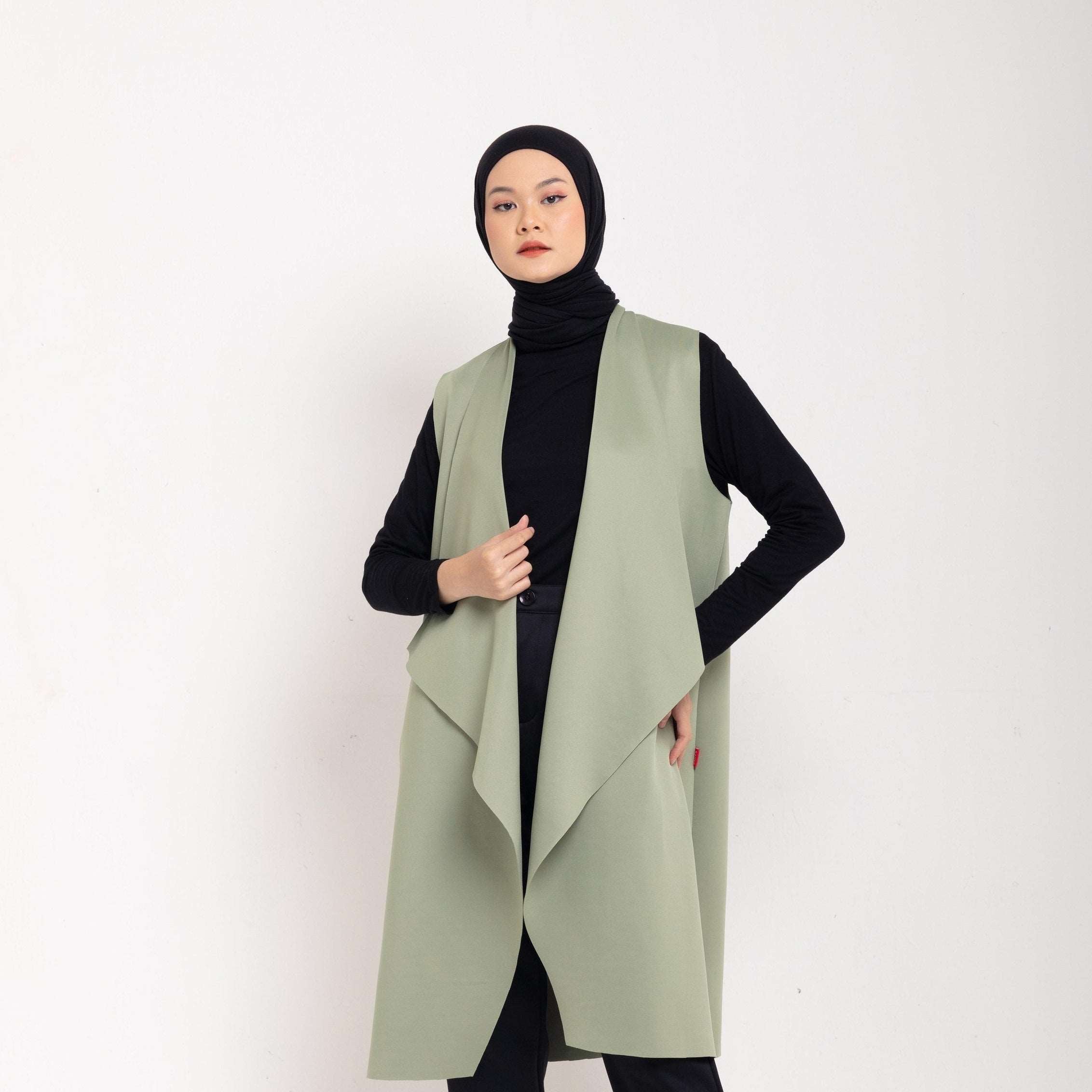 Cardigan Atasan Wanita Dauky Vest Scuba Ruffles Executive Collection - Sage Green
