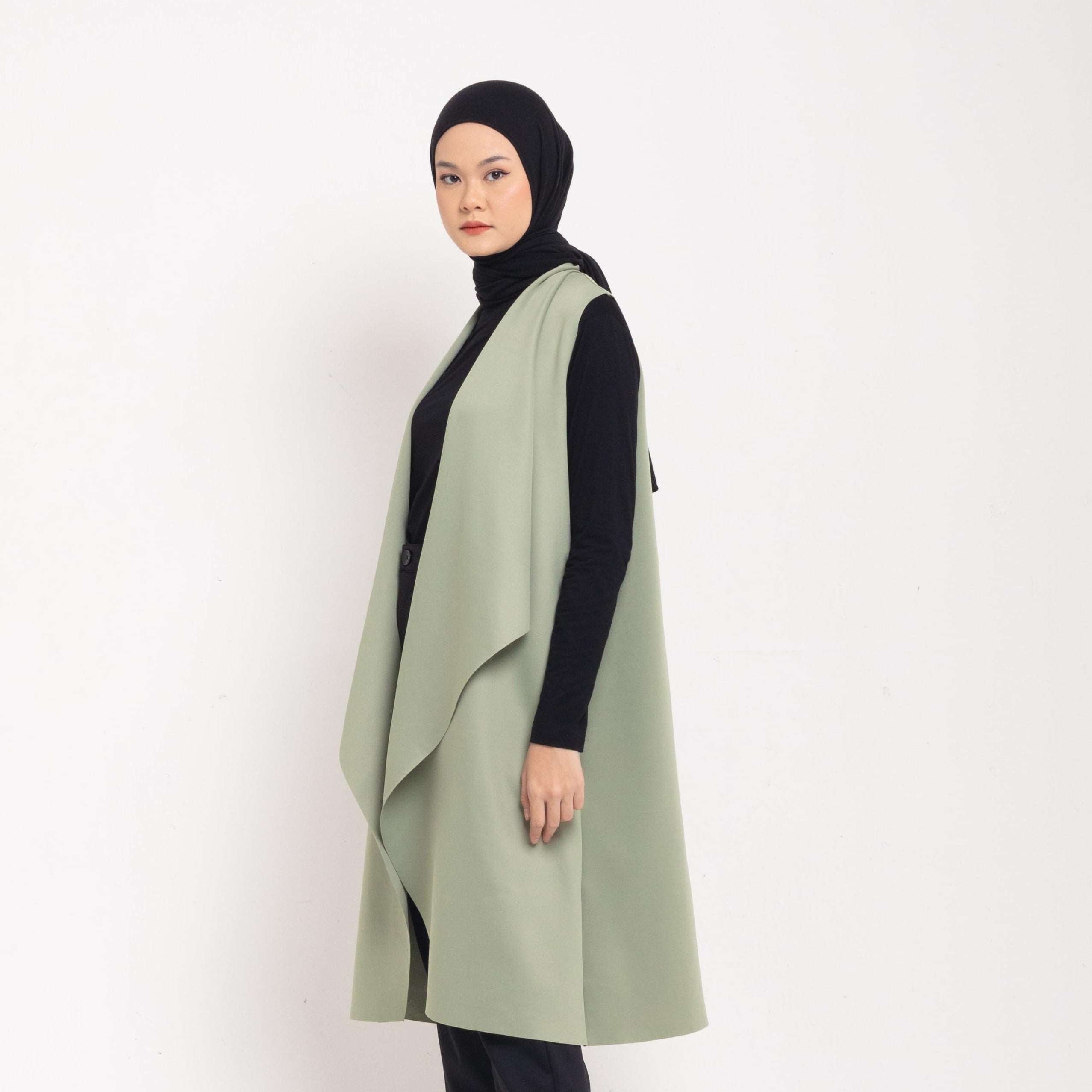 Cardigan Atasan Wanita Dauky Vest Scuba Ruffles Executive Collection - Sage Green