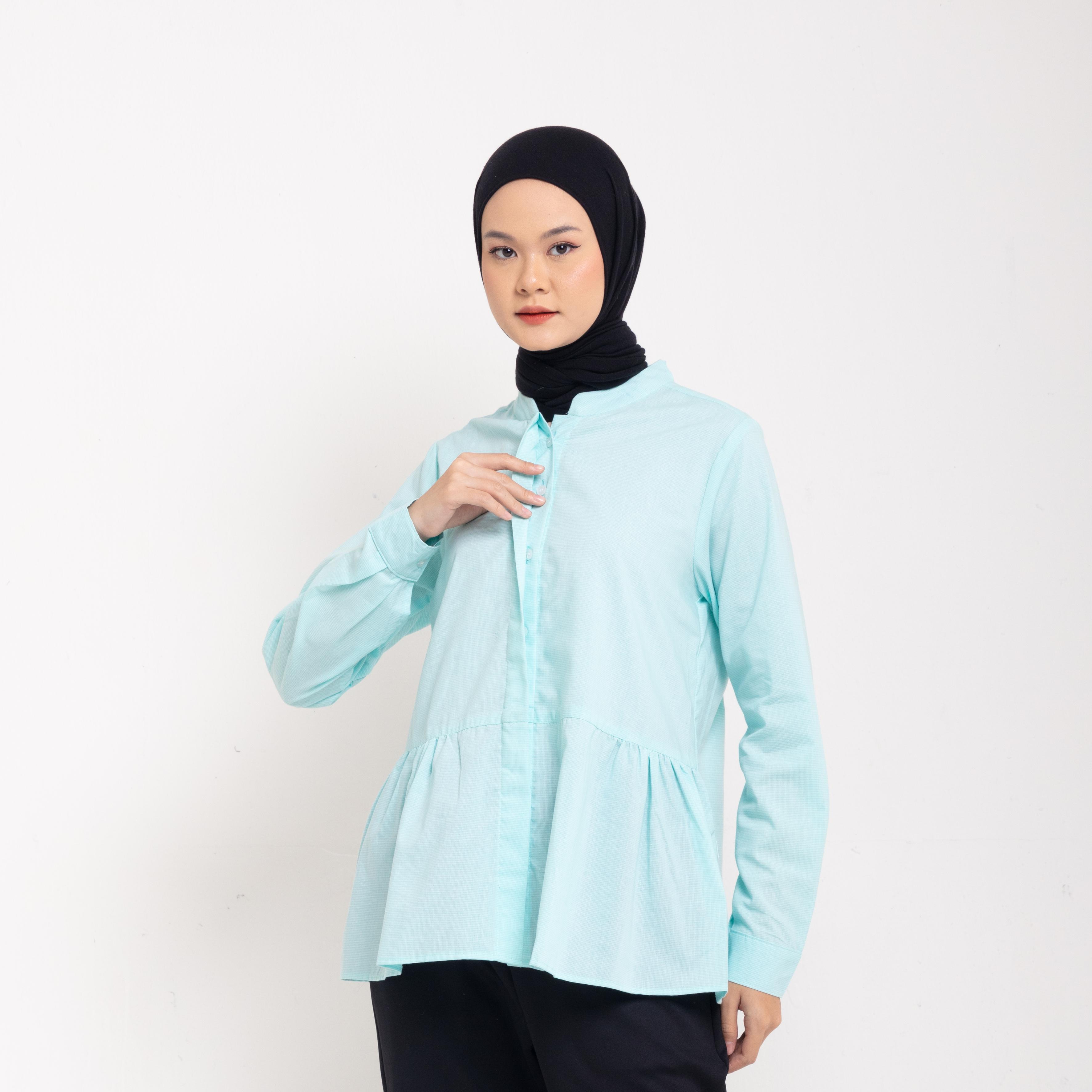 S Tunik Katun Houndstooth - Dusty Blue