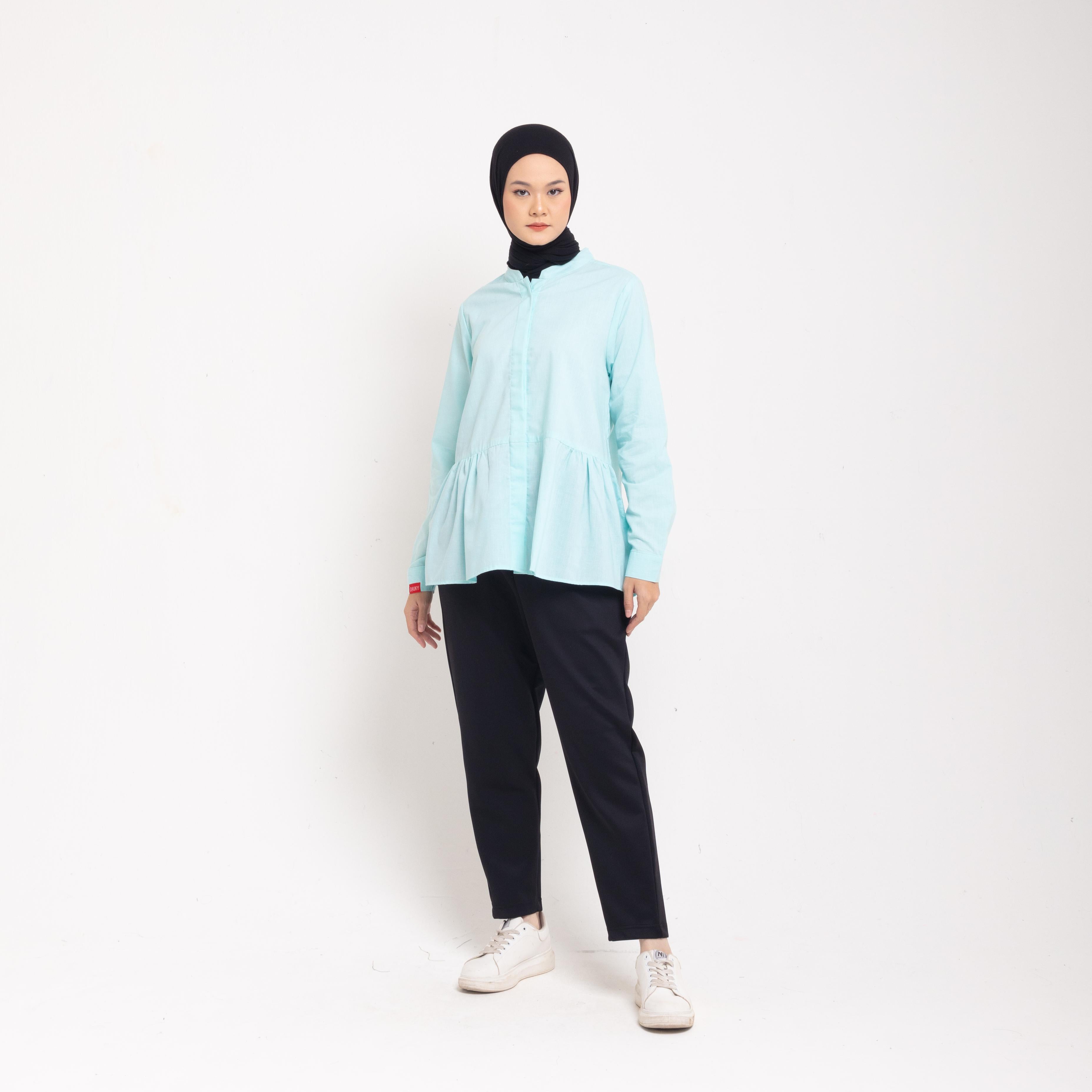 S Tunik Katun Houndstooth - Dusty Blue