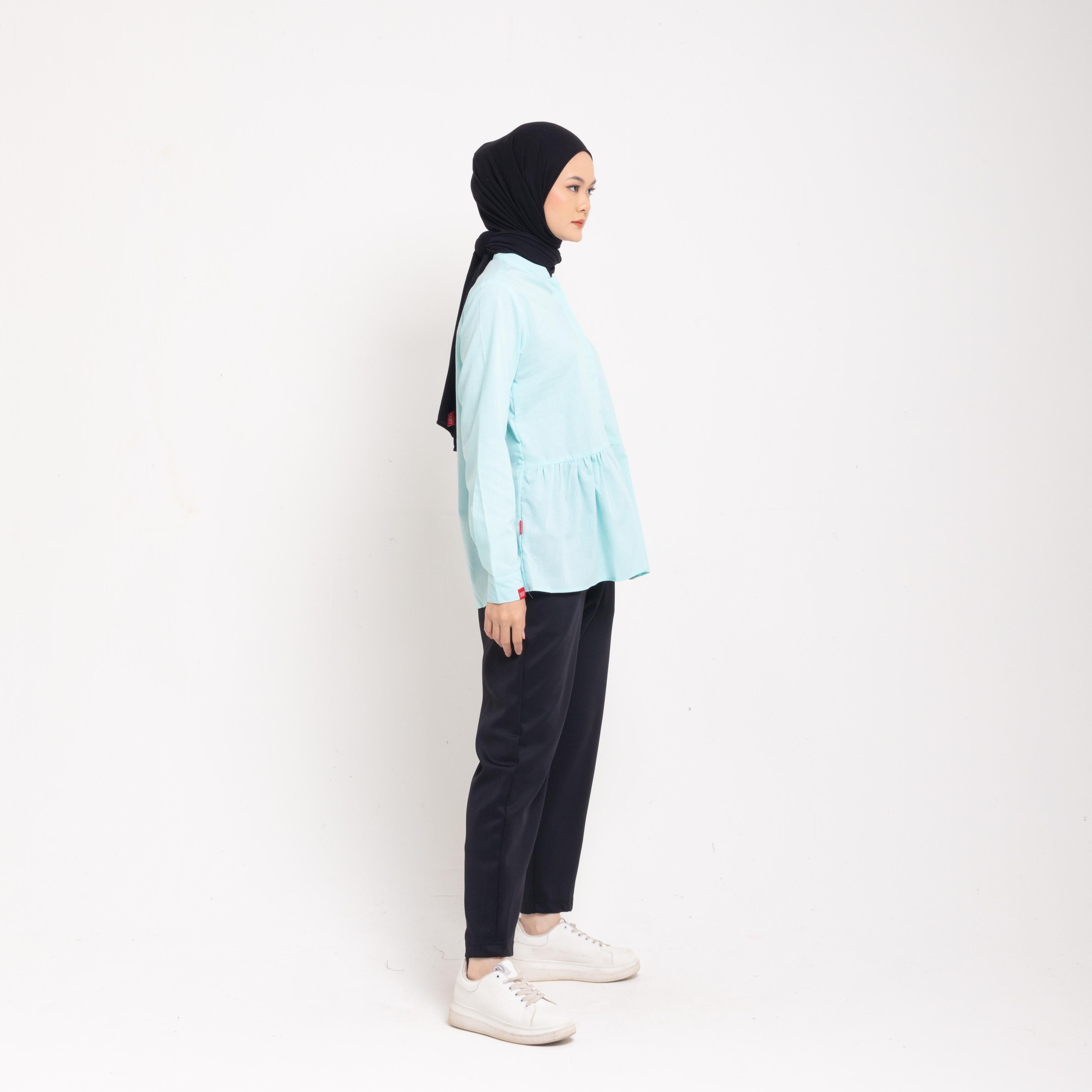 S Tunik Katun Houndstooth - Dusty Blue