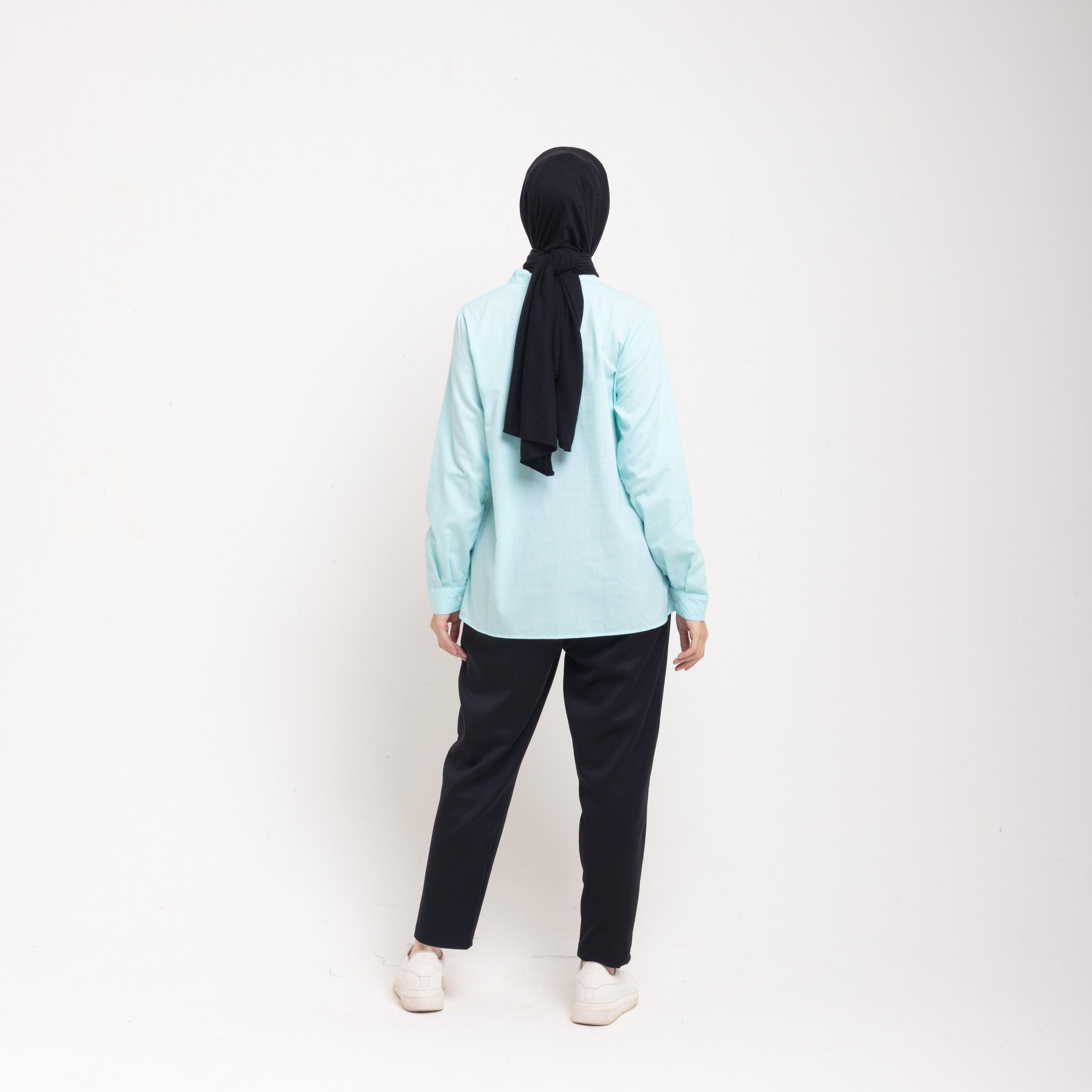 S Tunik Katun Houndstooth - Dusty Blue