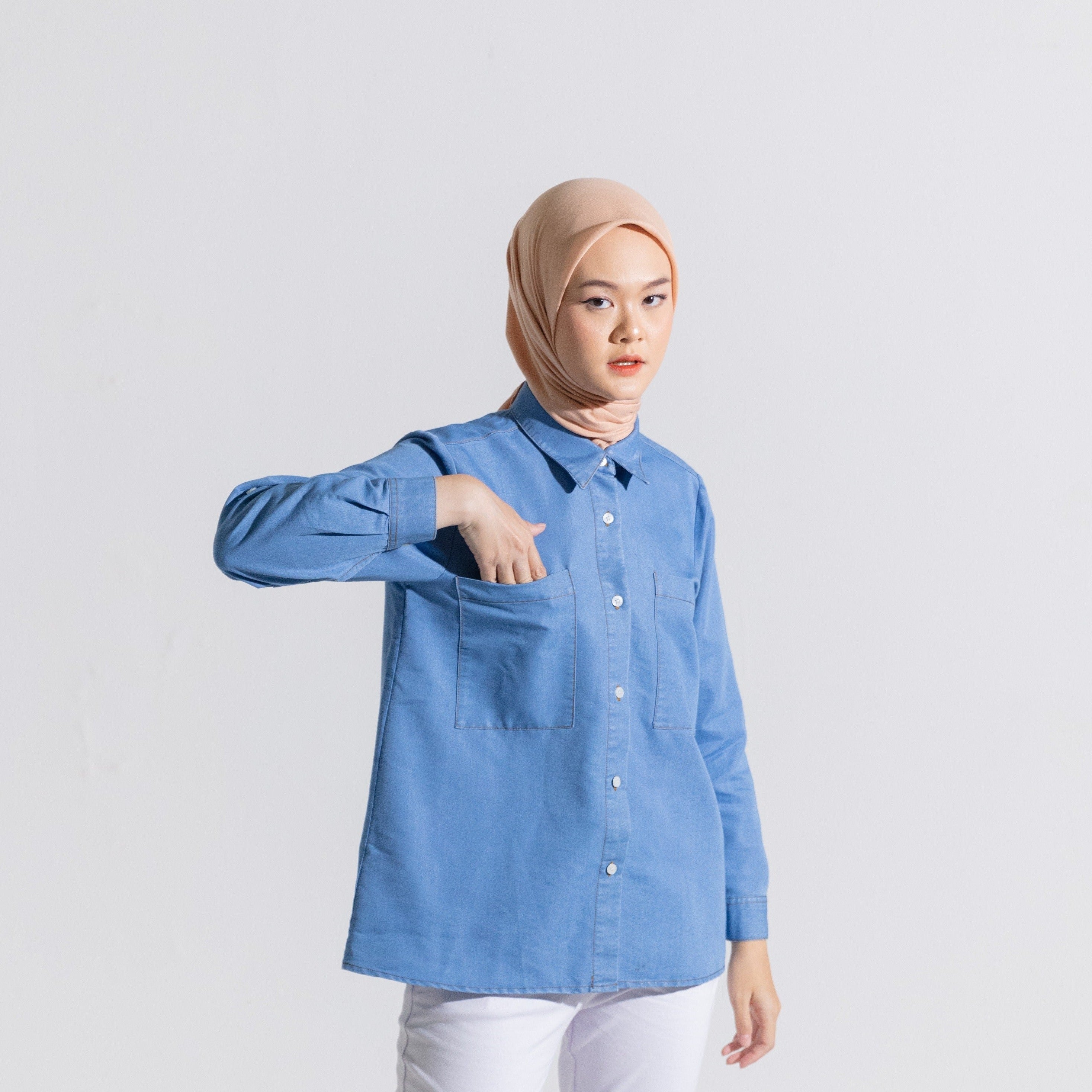 S Tunic Pocket Denim - Biru Muda