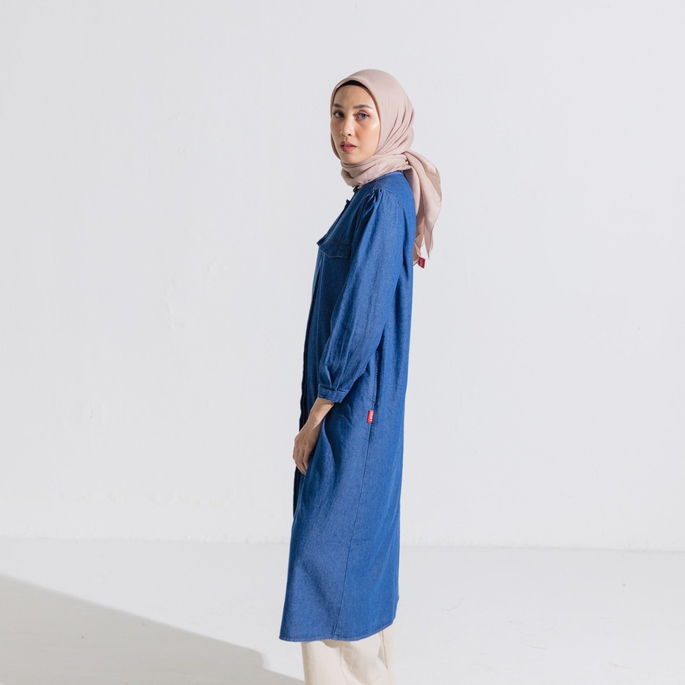 Dauky Gamis Wanita M Dress Katun Denim Collection - Biru Tua