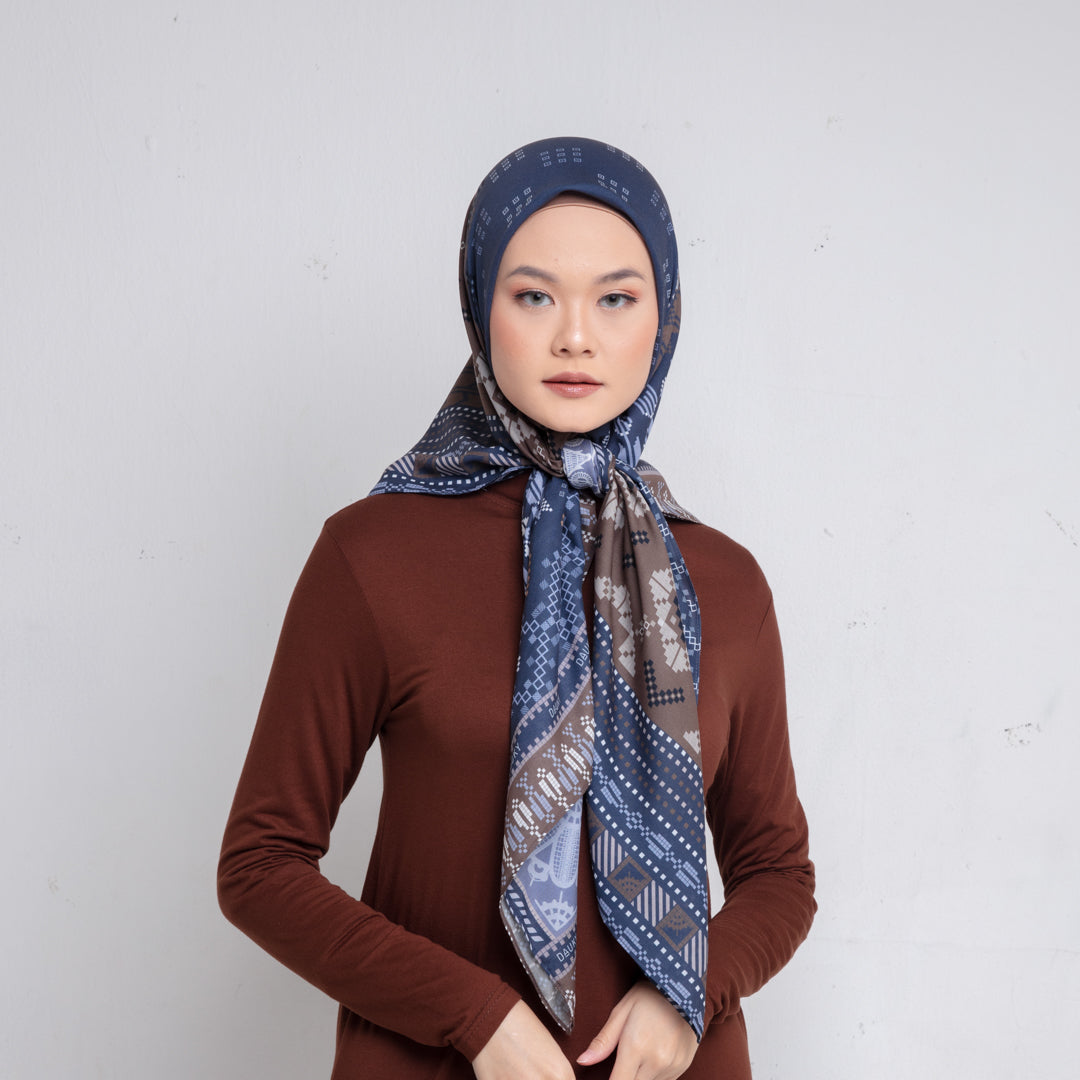 Dauky Hijab Segiempat Ethnic Scart -  Navy