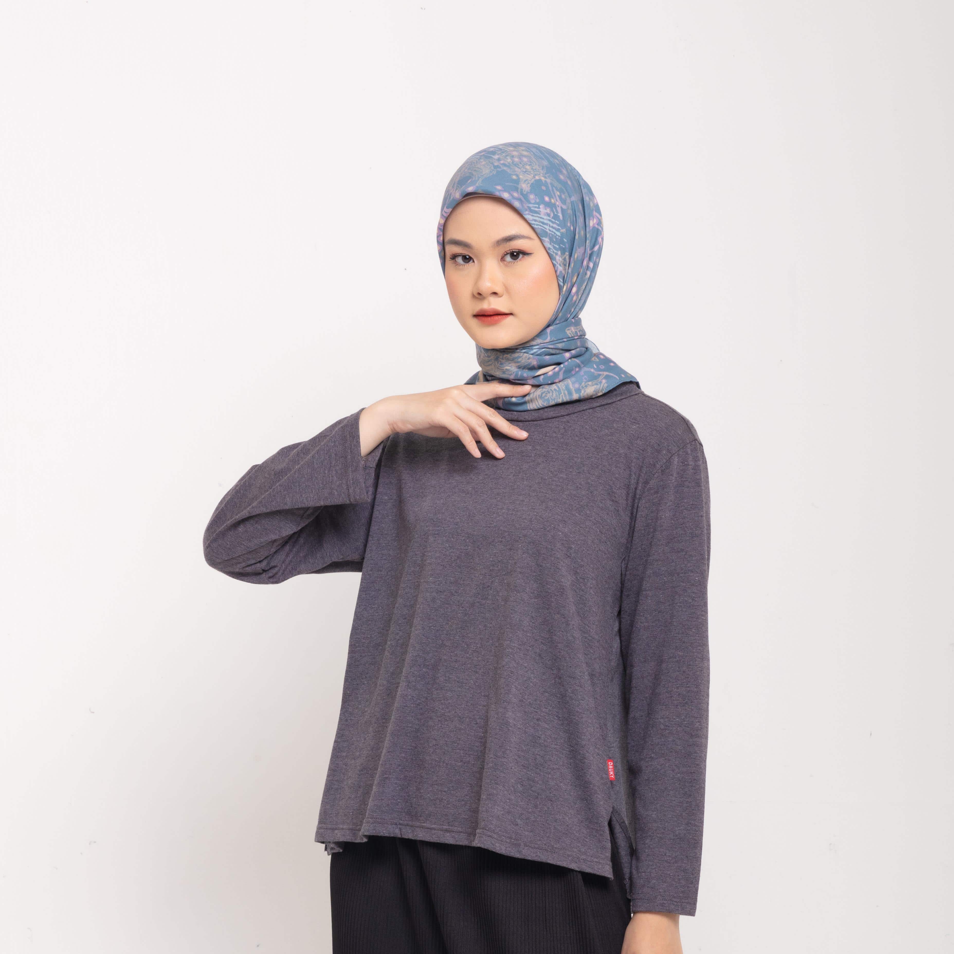Dauky Hijab Segiempat Fleur Scarf - Navy