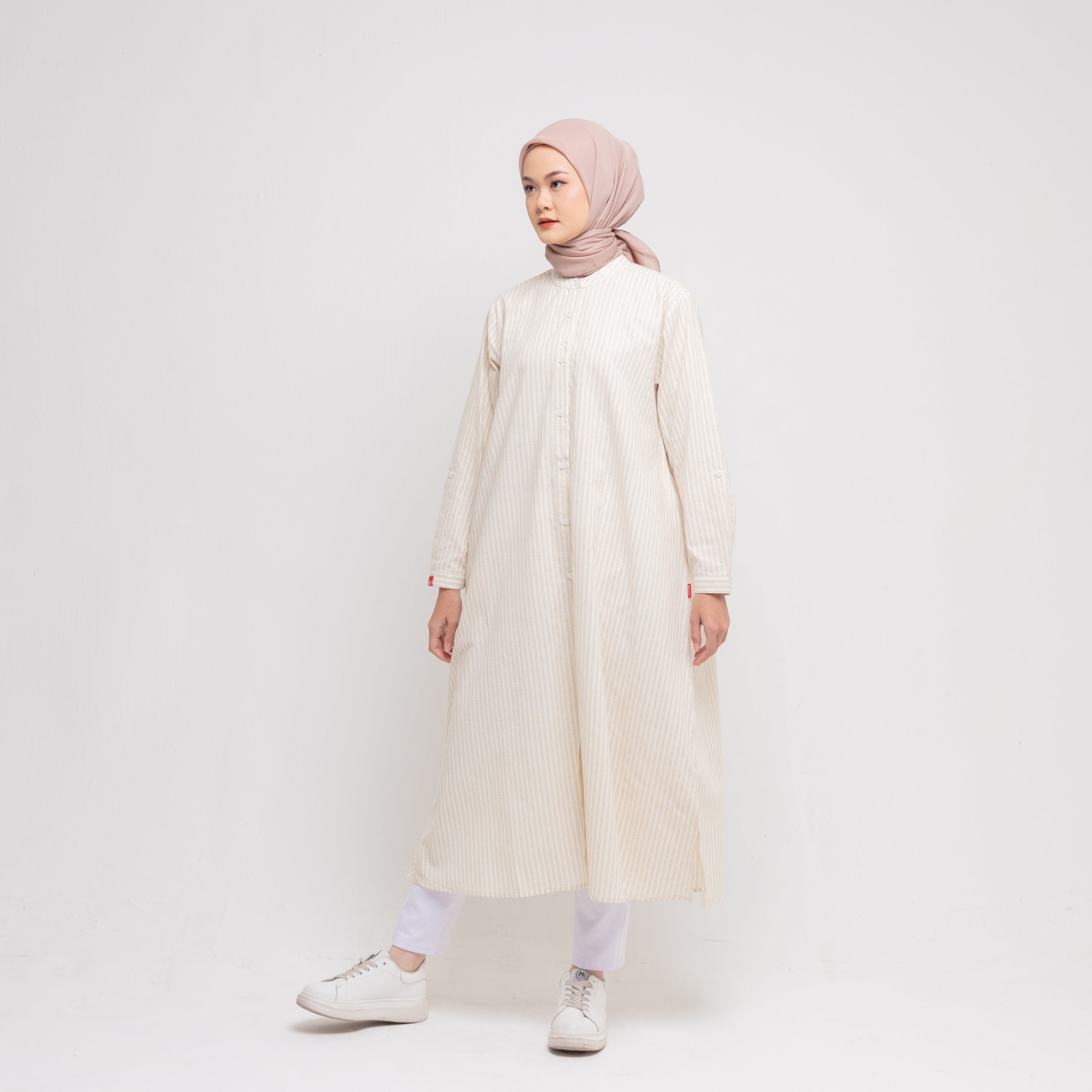 Dress Wanita Muslim M Dress Oversize Stripe - Dusty Yellow