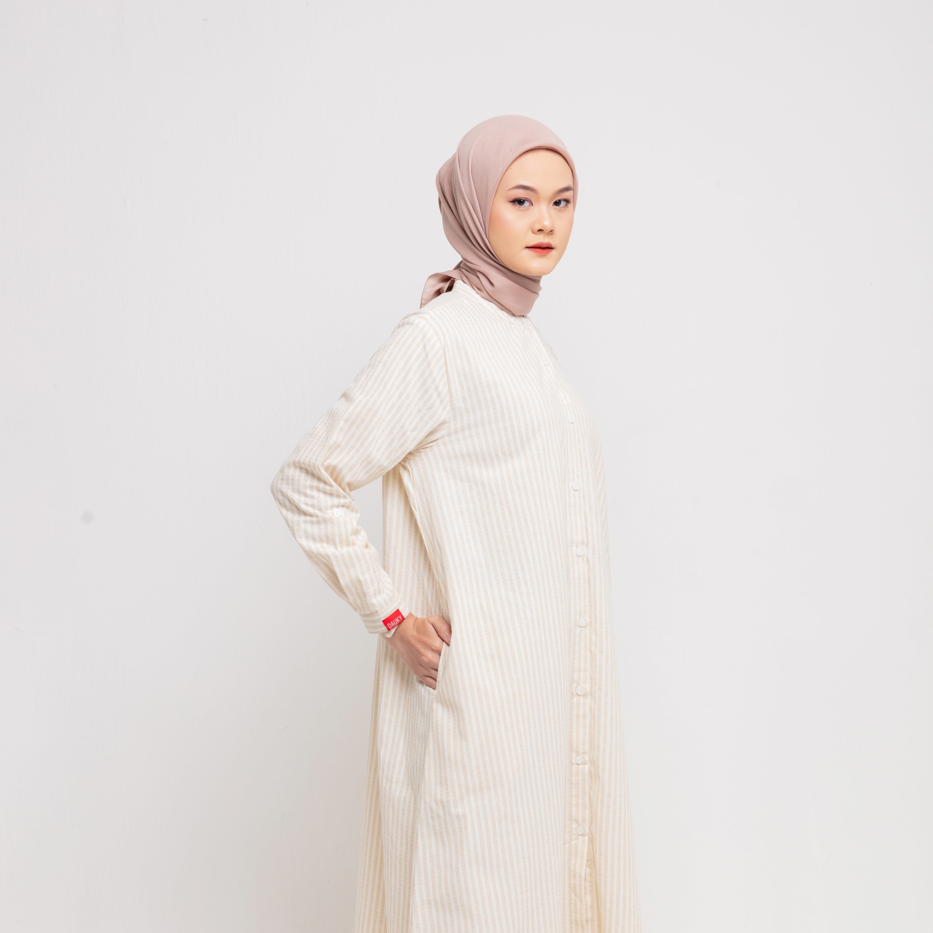 Dress Wanita Muslim M Dress Oversize Stripe - Dusty Yellow